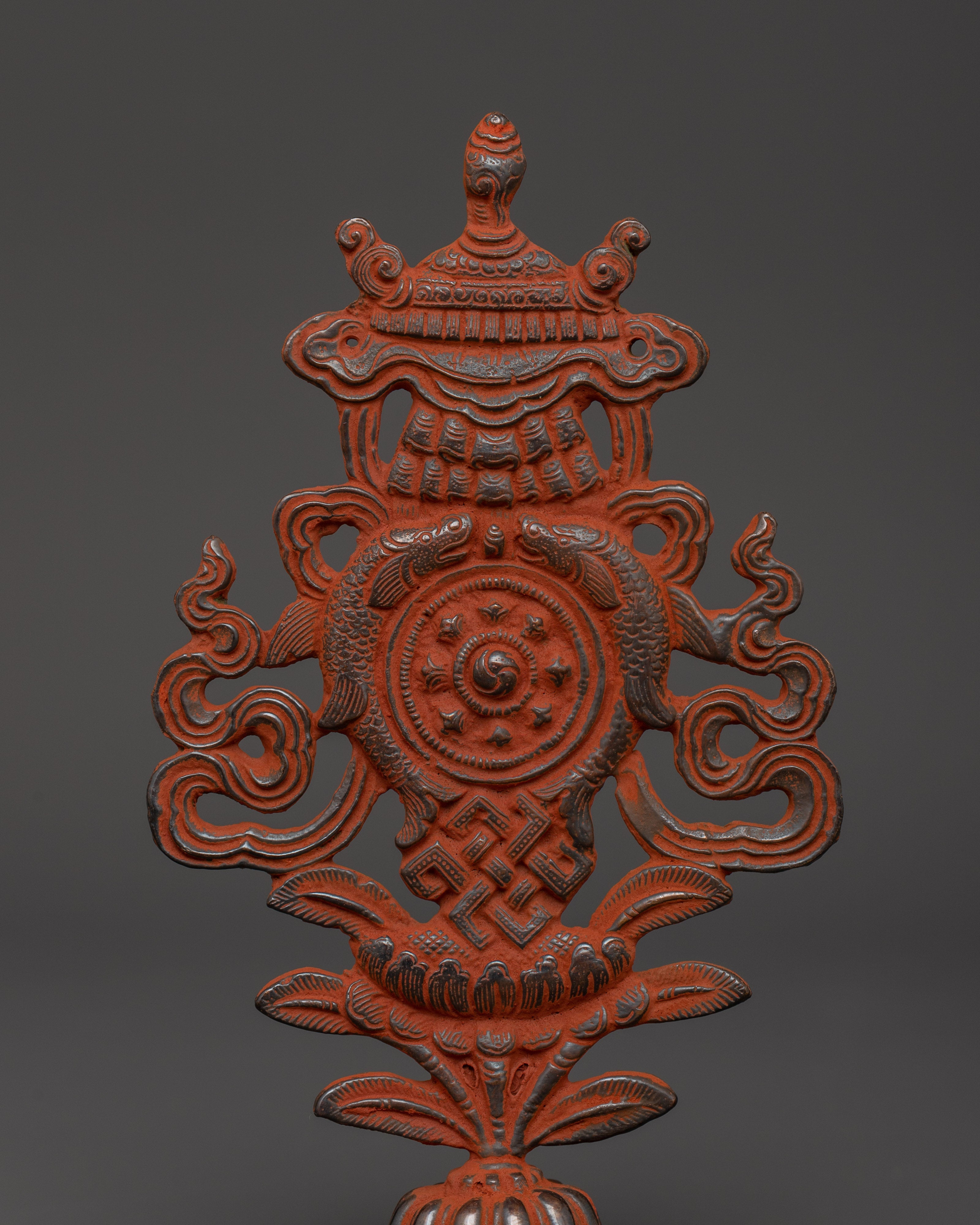 Oxidized Brass Tibetan Auspicious Symbol | Sacred Auspicious Symbol for Altar & Decor