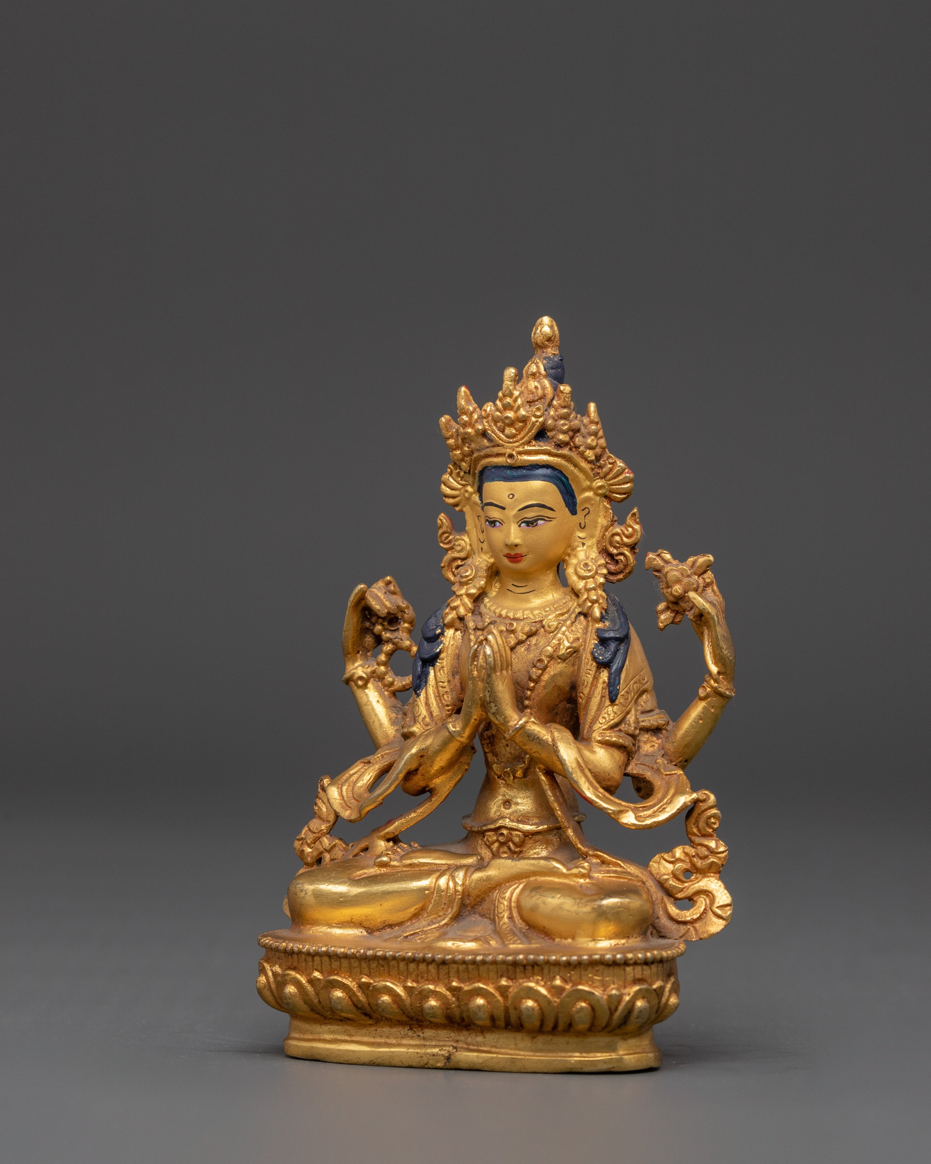 Compassion Lord Four-Armed Chenrezig Statue | Handcrafted Buddhist Sculpture