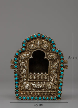 Silver Ghau Box with Turquoise | Sacred Buddhist Amulet of Positive Energy