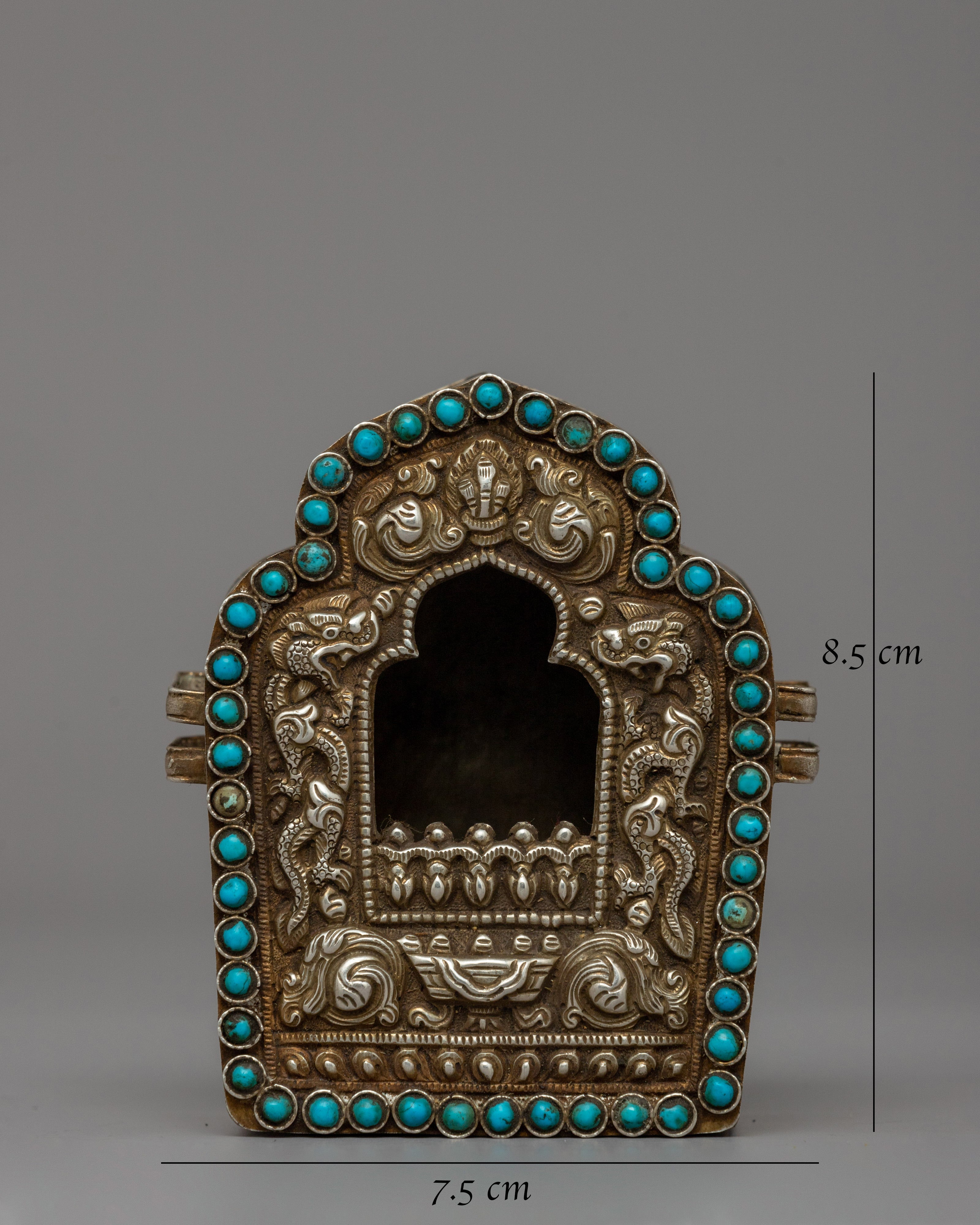 Silver Ghau Box with Turquoise | Sacred Buddhist Amulet of Positive Energy