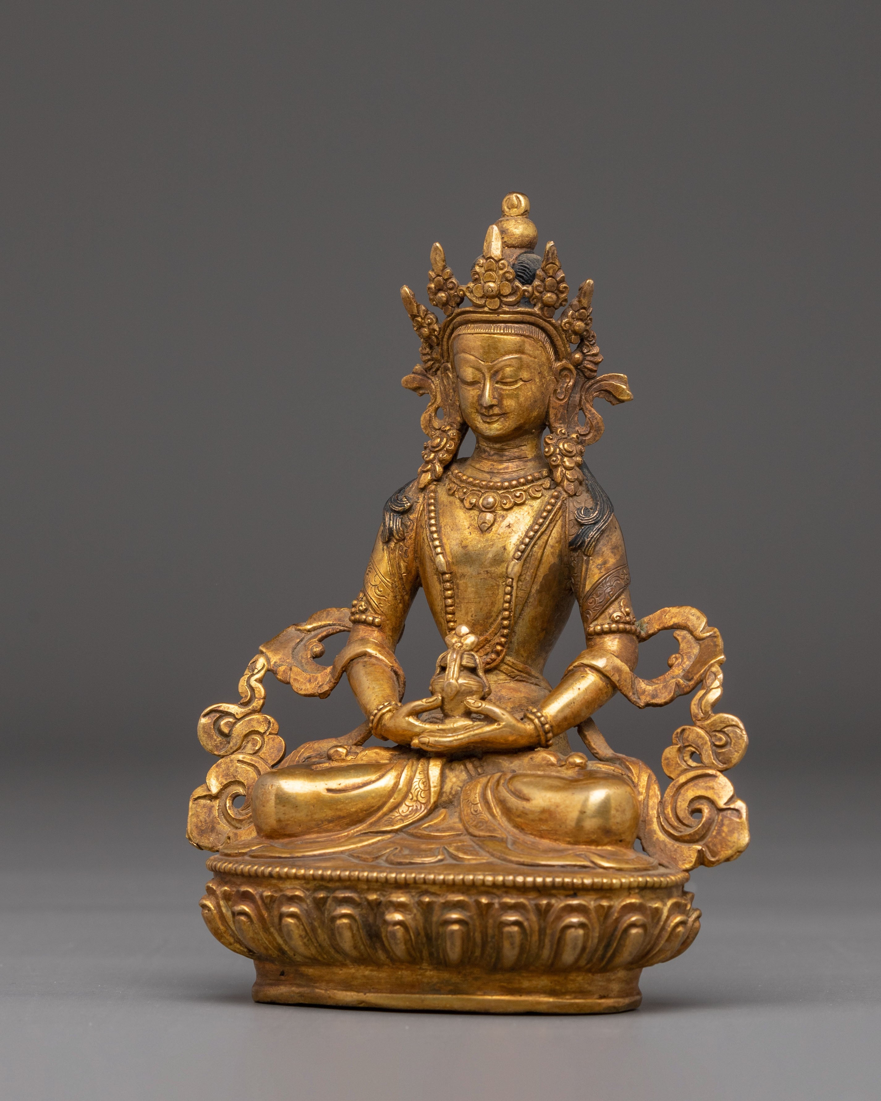 Handmade Amitayus Statue with Antique Finish | Meditation Idol