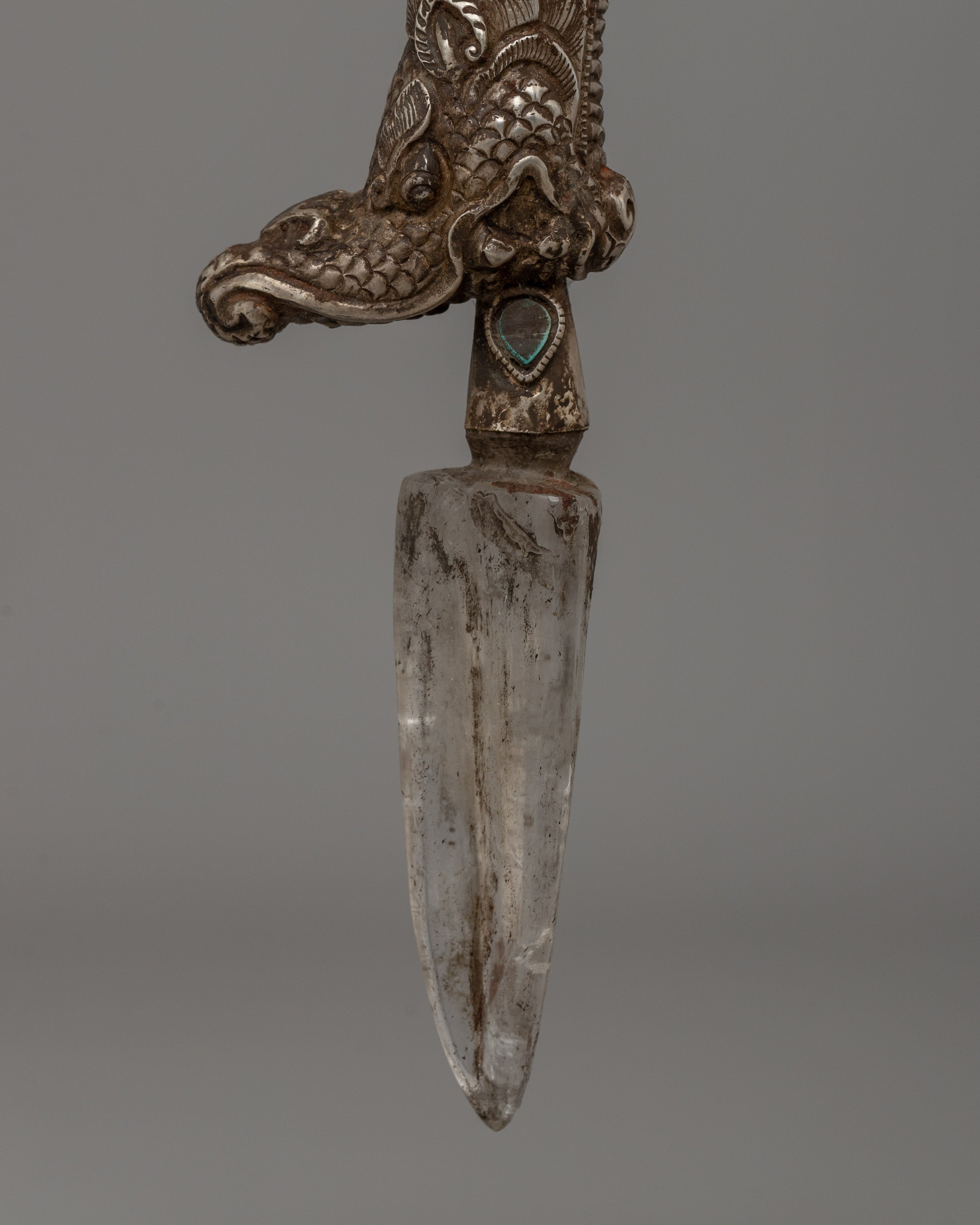 Crystal Kila (Phurba) |  27.5cm Silver-Plated Ritual Dagger with Turquoise