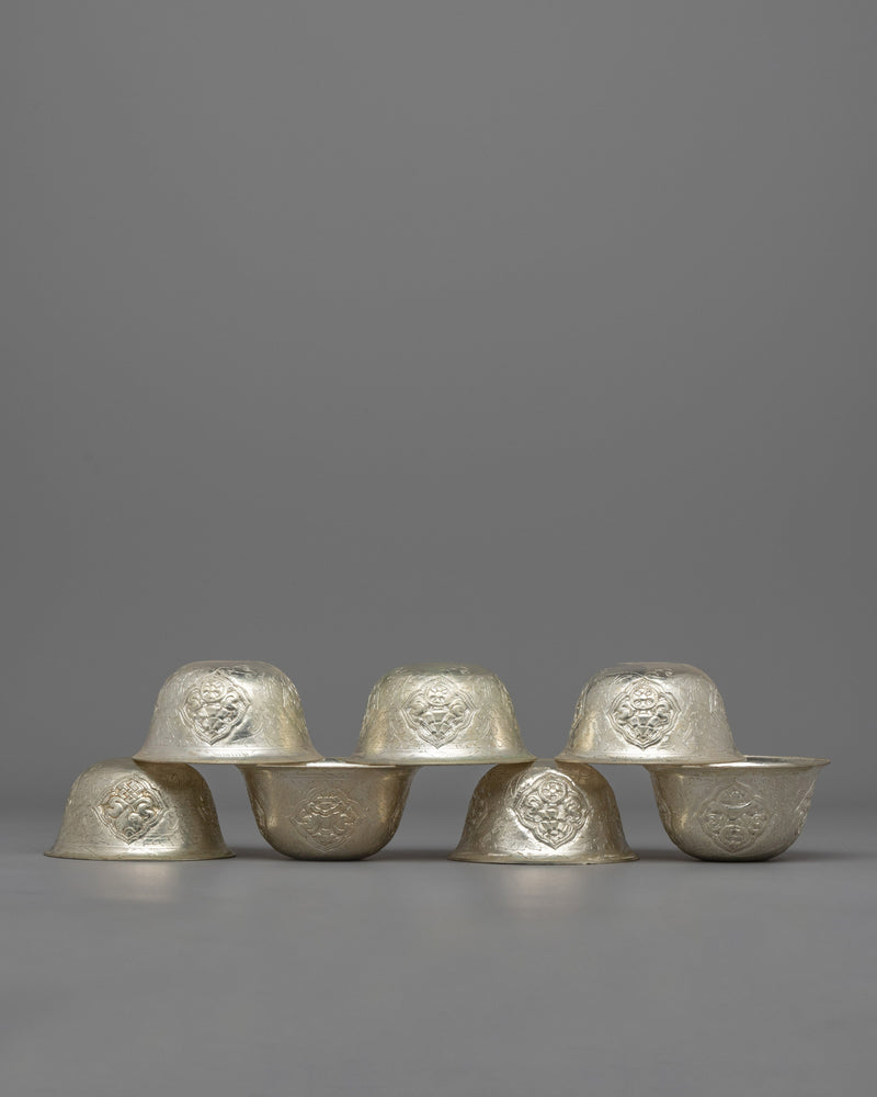 Silver-Plated Water Offering Bowls | Buddhist Altar Set for Spiritual Practices