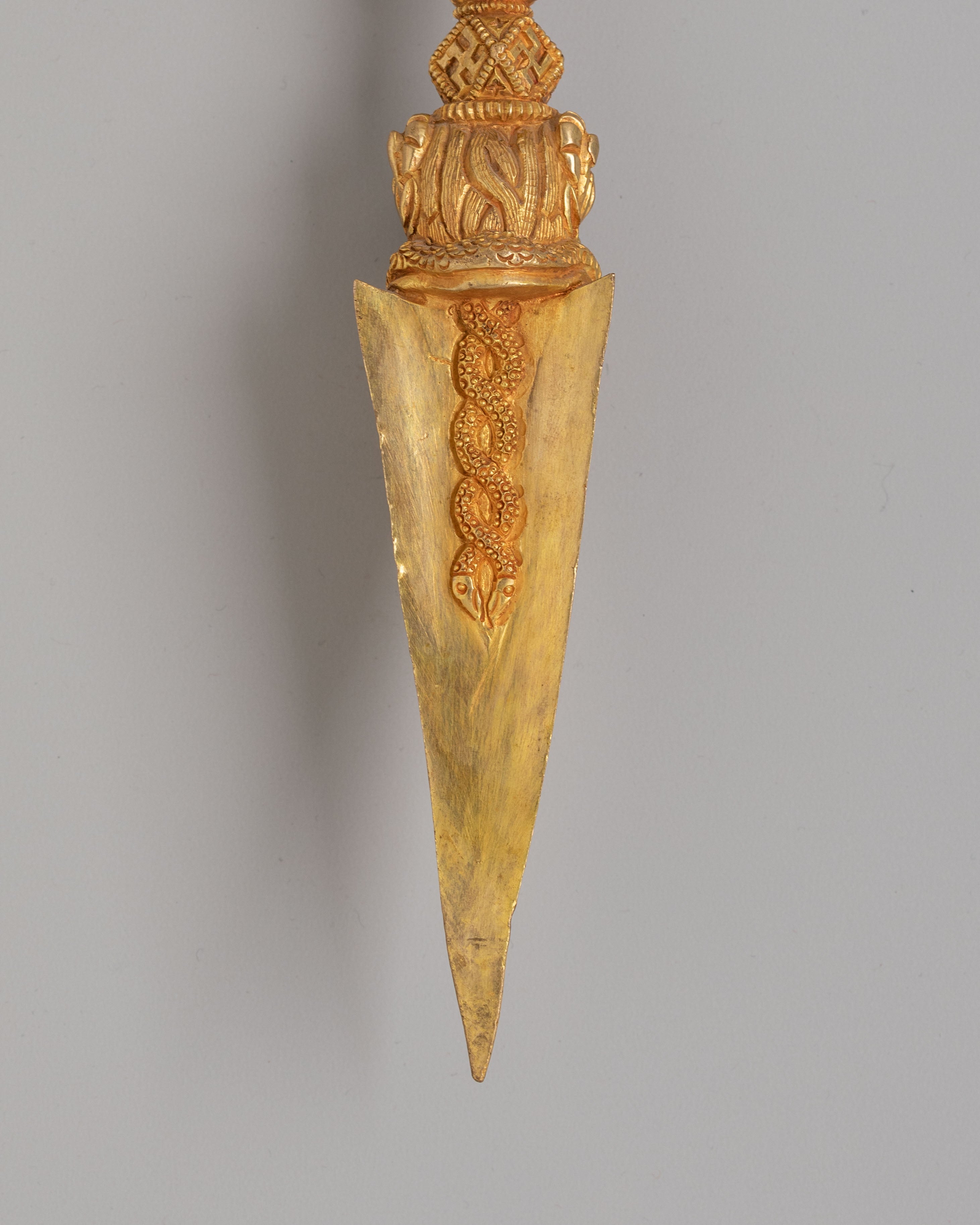 Traditional Buddhist Phurba Dagger | Gold Plated Copper Ritual Dagger