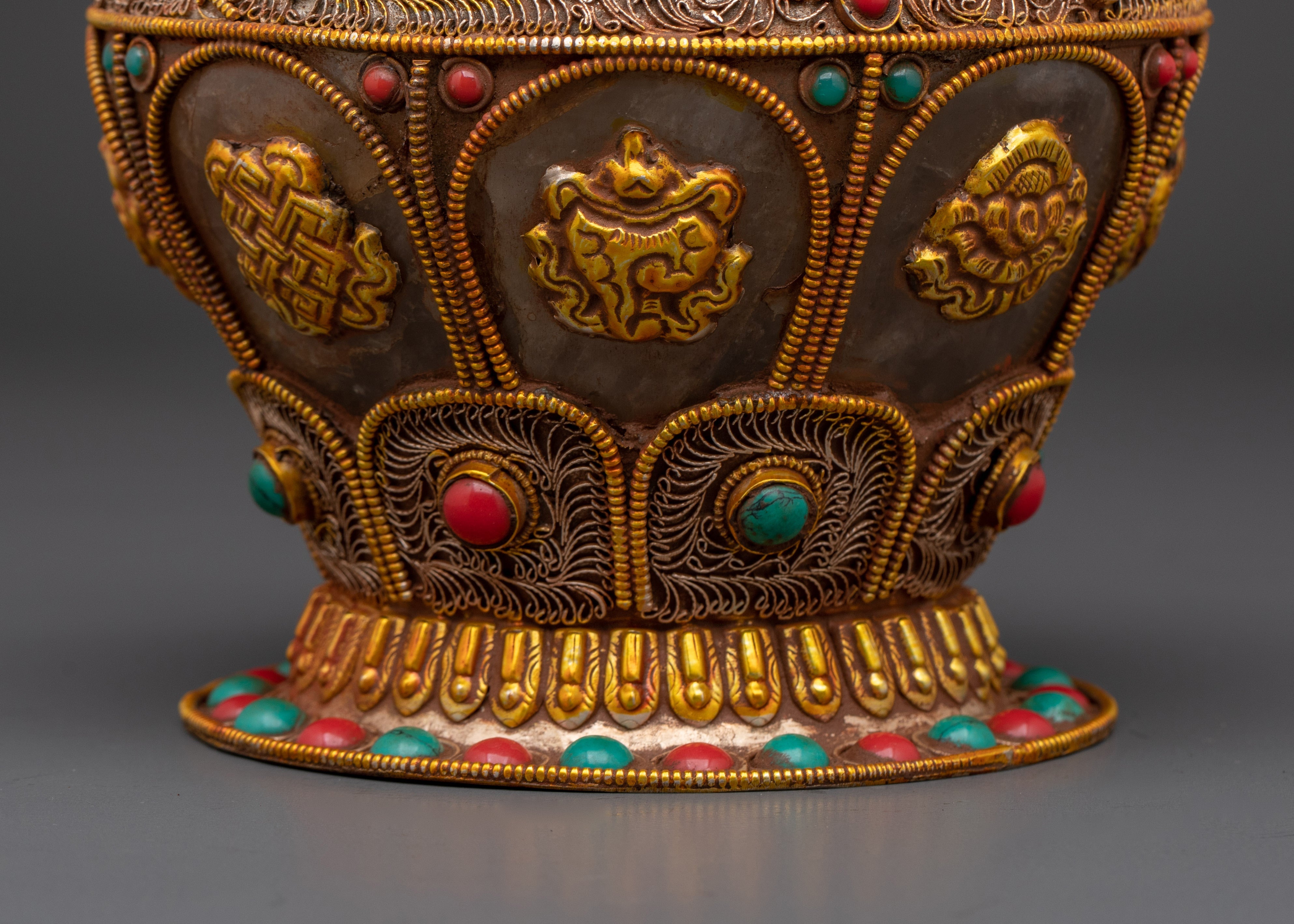 Decorative Rice Pot | Elegant Pot With Crystal, Copper, And Artificial Stones
