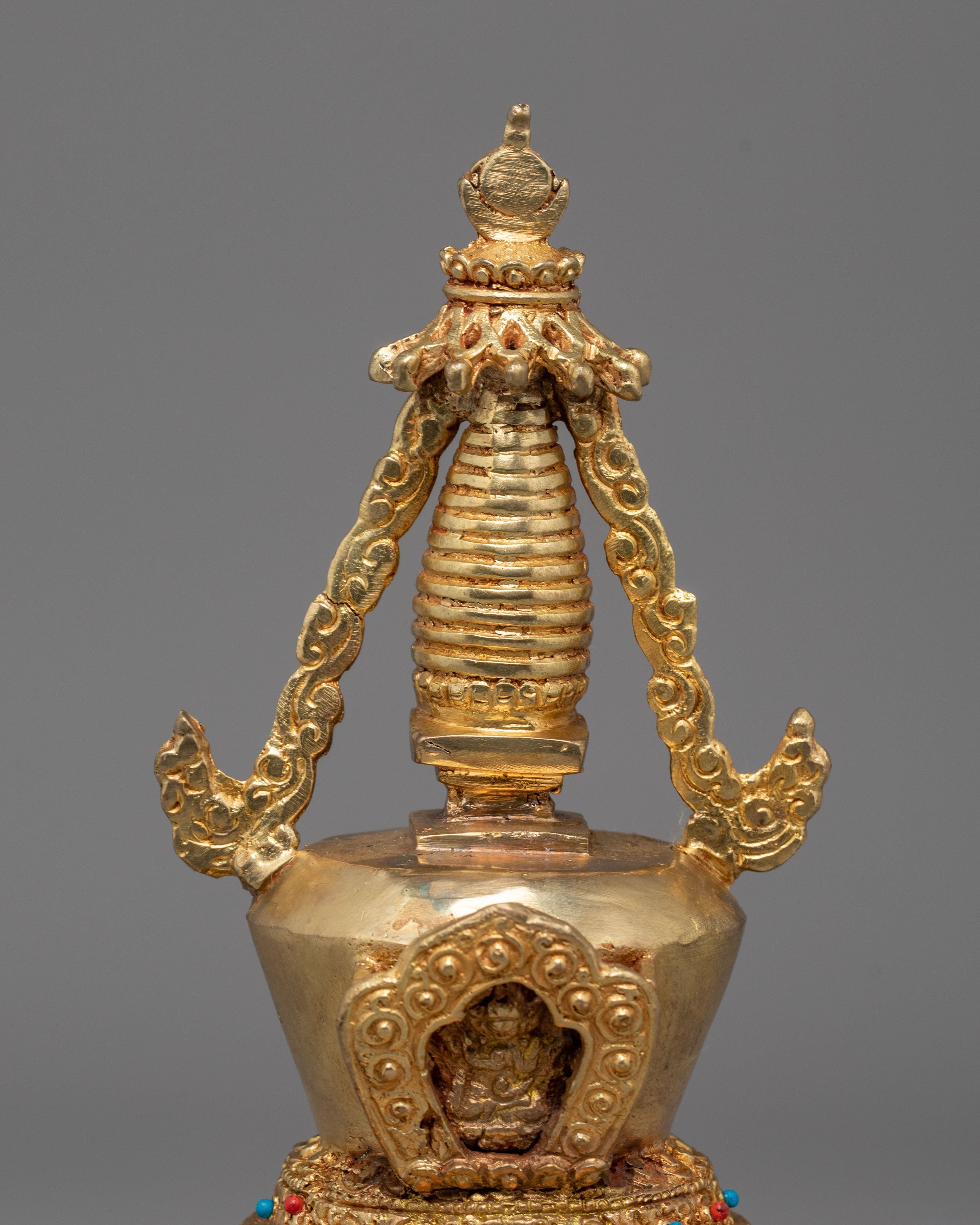 Handcrafted Tibetan Ritual Stupa | Sacred Buddhist Gold Plated Shrine