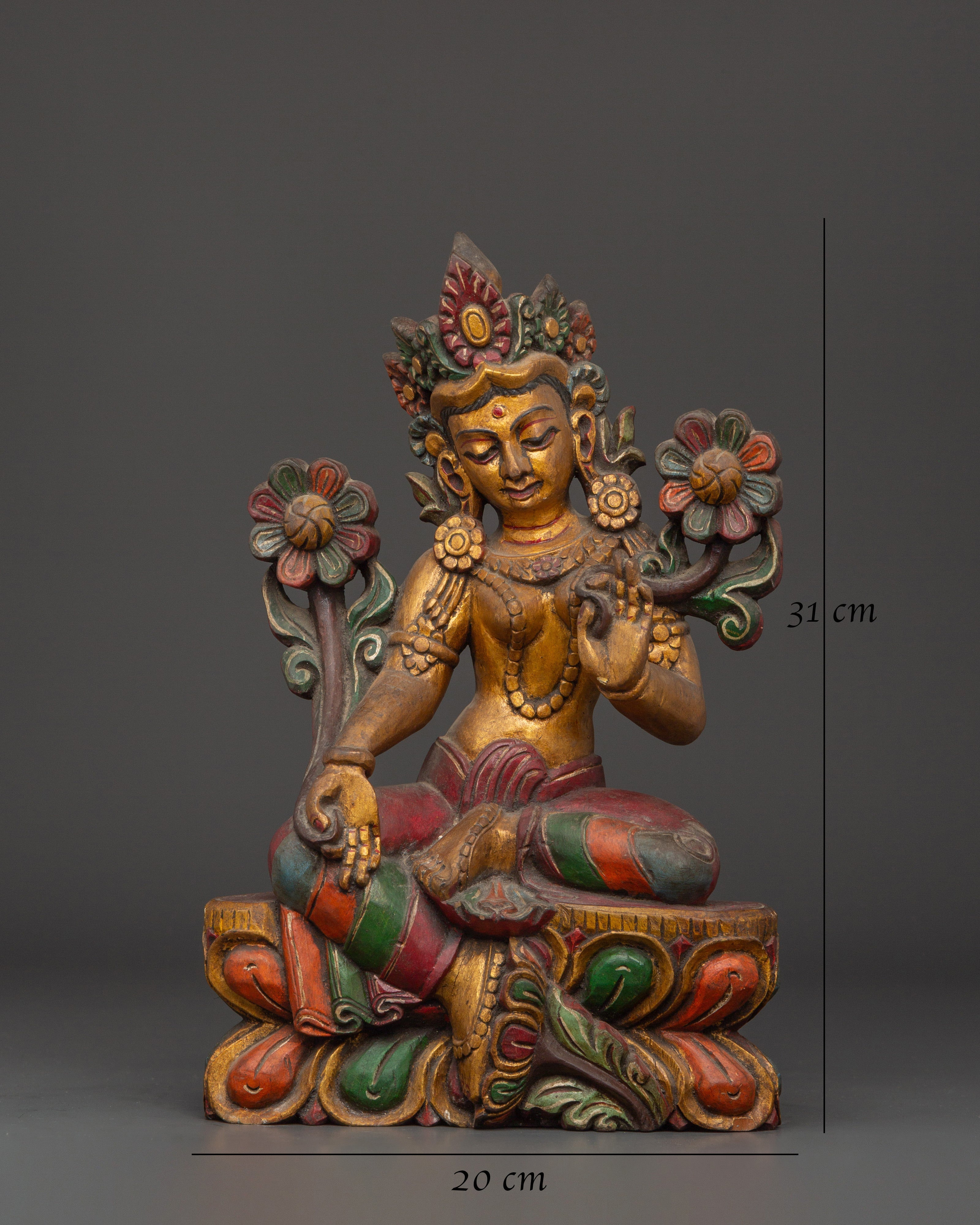 Handcrafted Tibetan Green Tara Statue | Spiritual Buddhist Goddess Figurine