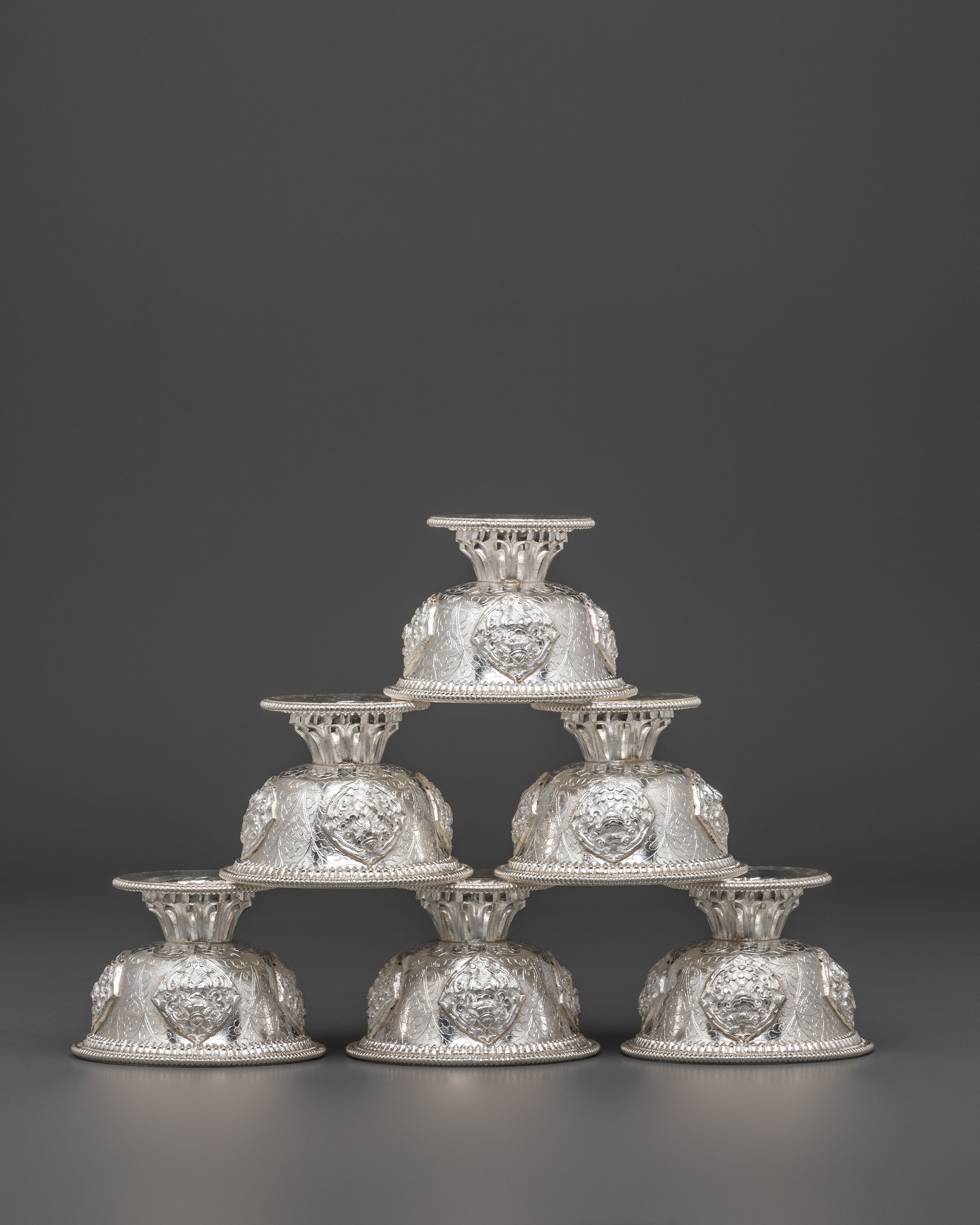Tibetan Buddhist Religious Offering Bowls | Handcrafted Pure Silver Ritual Bowls