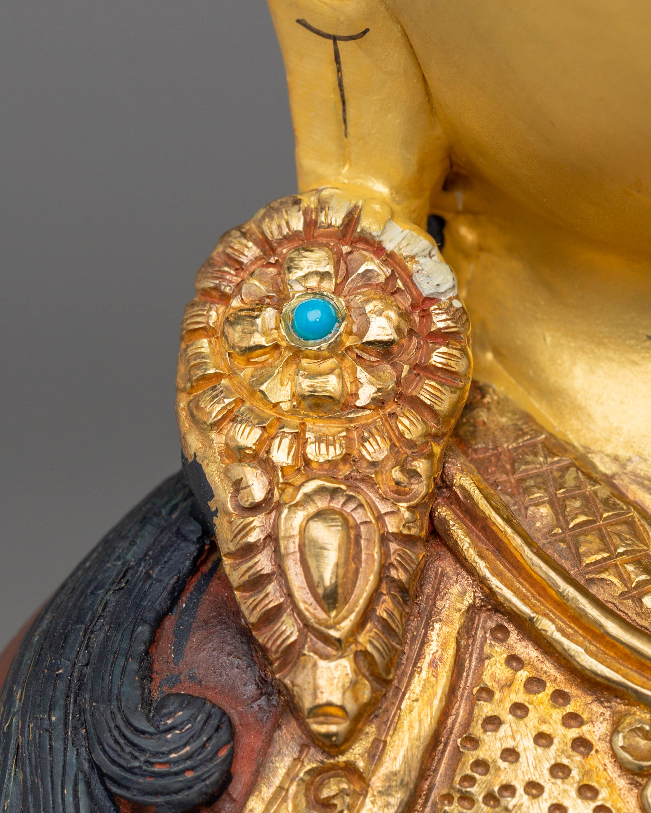 Padmasambhava Himalayan Statue | Copper, Gold-Plated with Coral & Turquoise Accents
