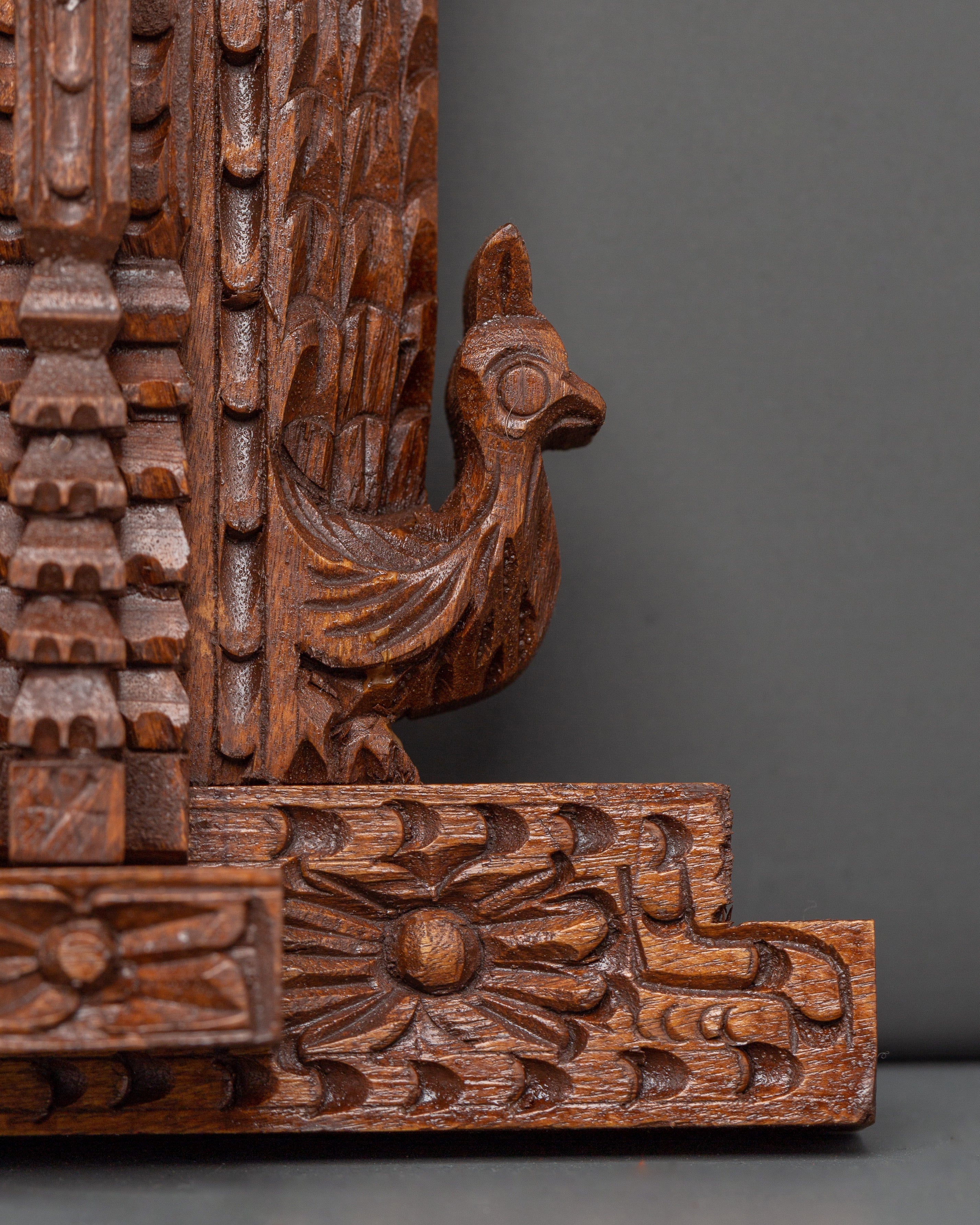 Handcarved Traditional Wooden Wall Hanging | Intricate Peacock Motif Art