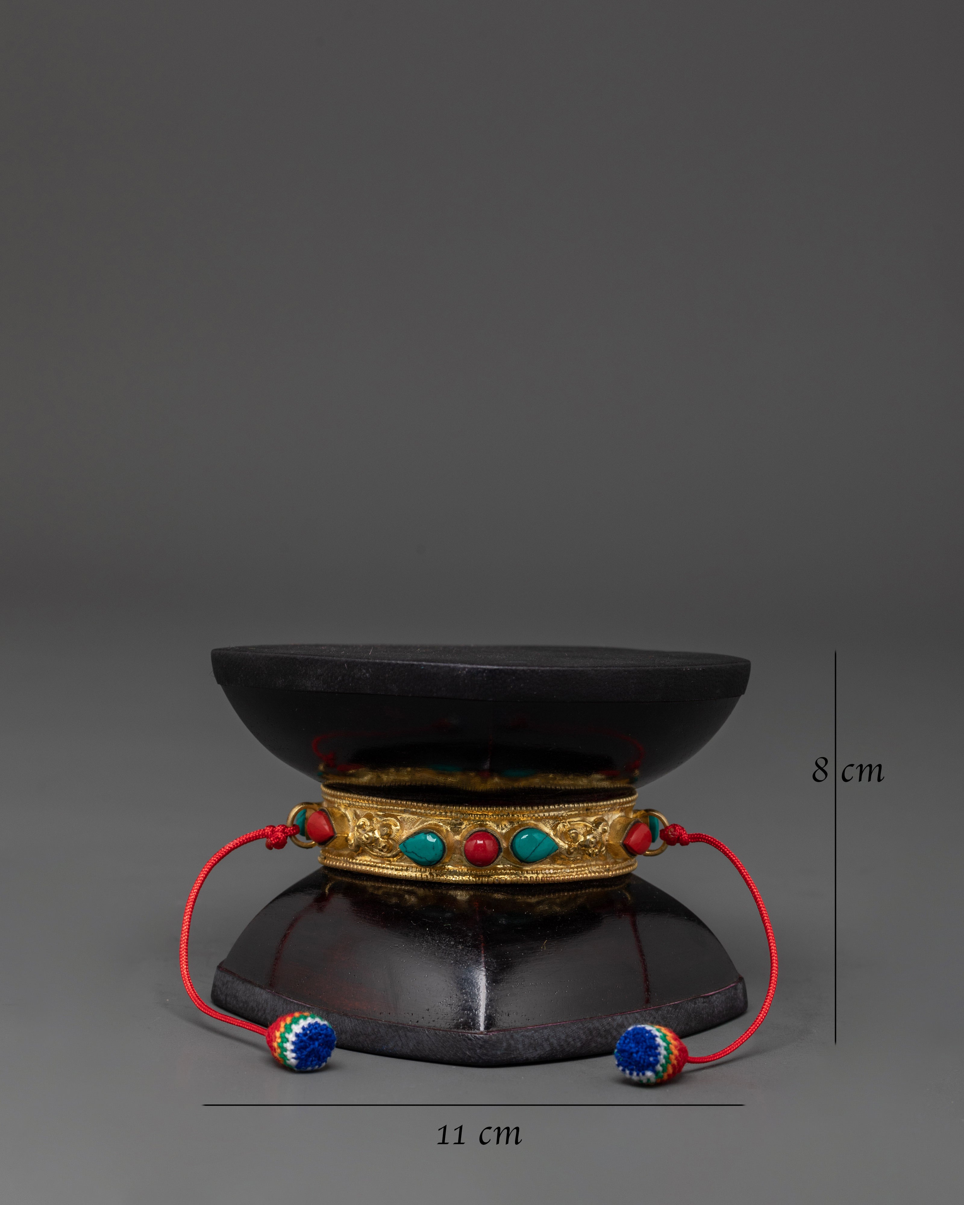 Handheld Acacia Wood Damaru | Tibetan Ritual Drum with Gold Plated