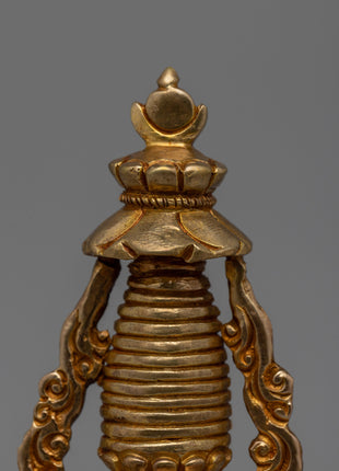 Religious Décor Gold-Plated Stupa | Sacred Altar Piece with Floral Patterns