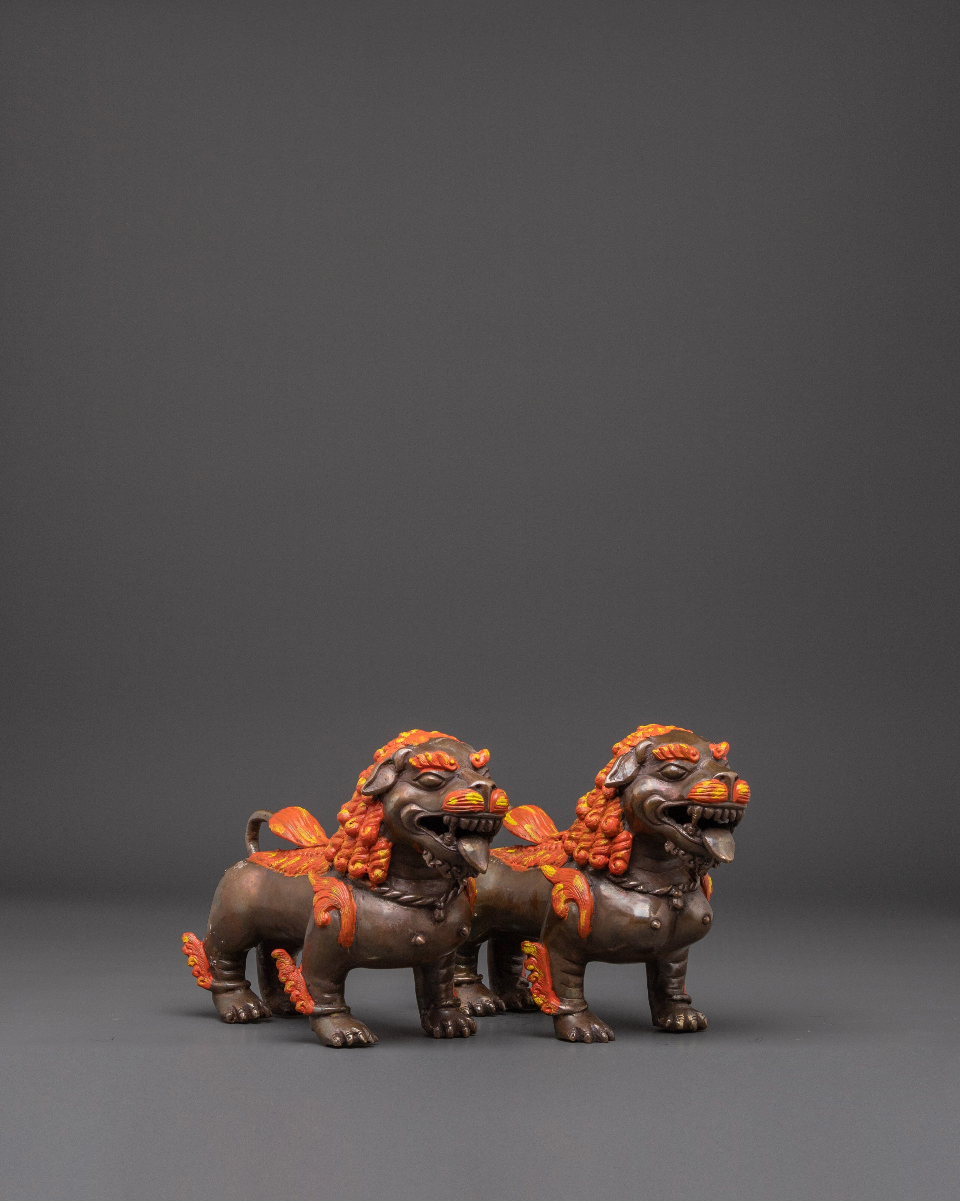 Sacred Oxidized Copper Lion Set | Symbol of Strength and Courage