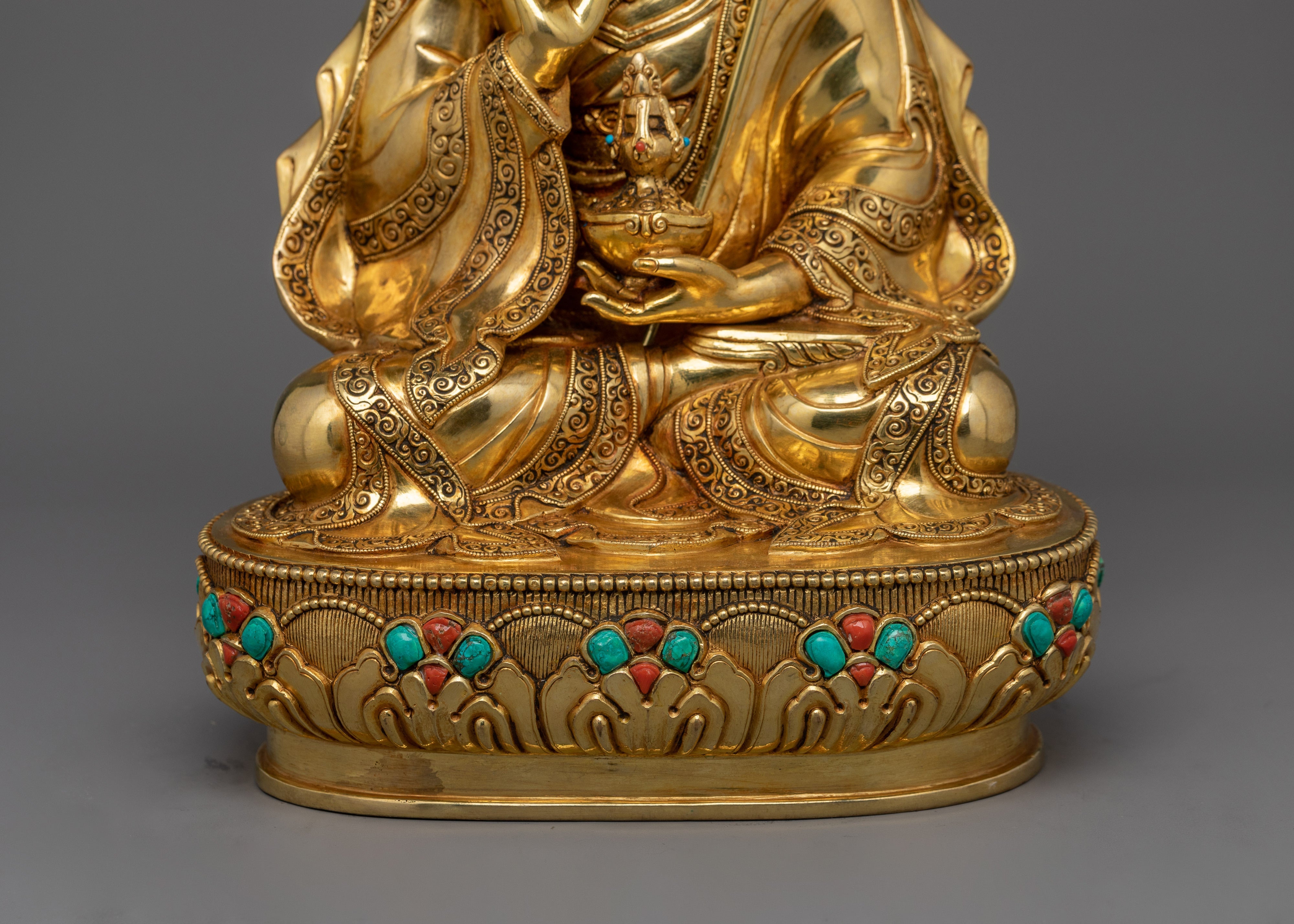 Rare Guru Tsokye Dorje Statue | 24K Gold Gilded with Hand-Carved Gemstones