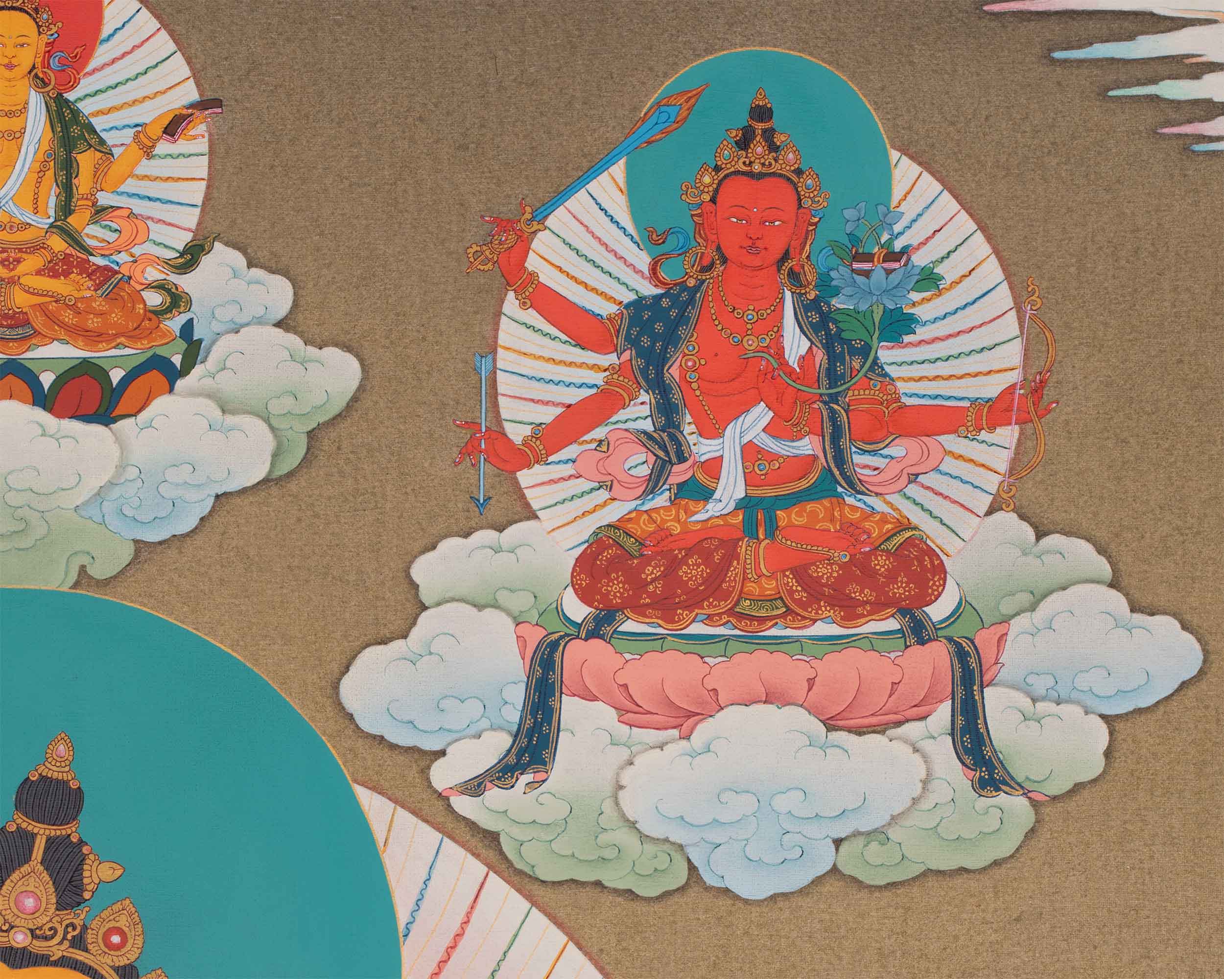 Explore The Compassion With Manjushree Thangka Print | Bodhisattva Artwork | Traditional Decor