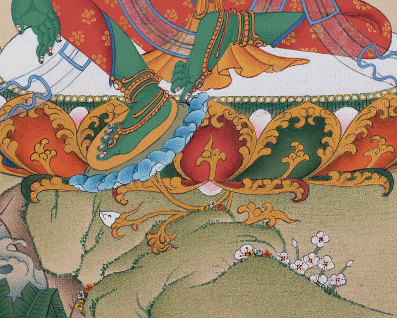 Thangka of Green Tara Goddess | Hand Painted Artwork |  Buddhist Wall Decors