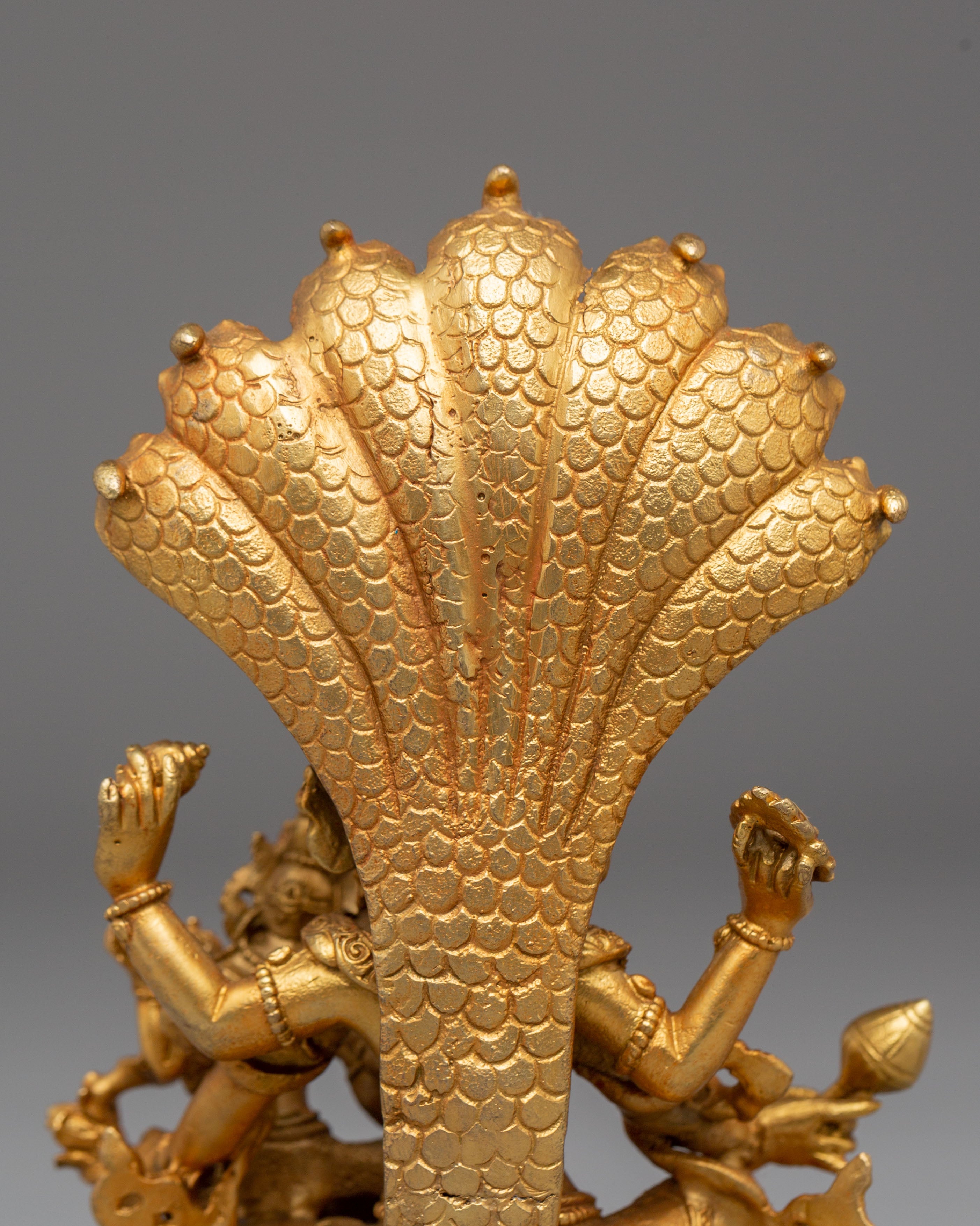 Handcrafted Vishnu Copper Statue | Gold Plated Hindu Deity