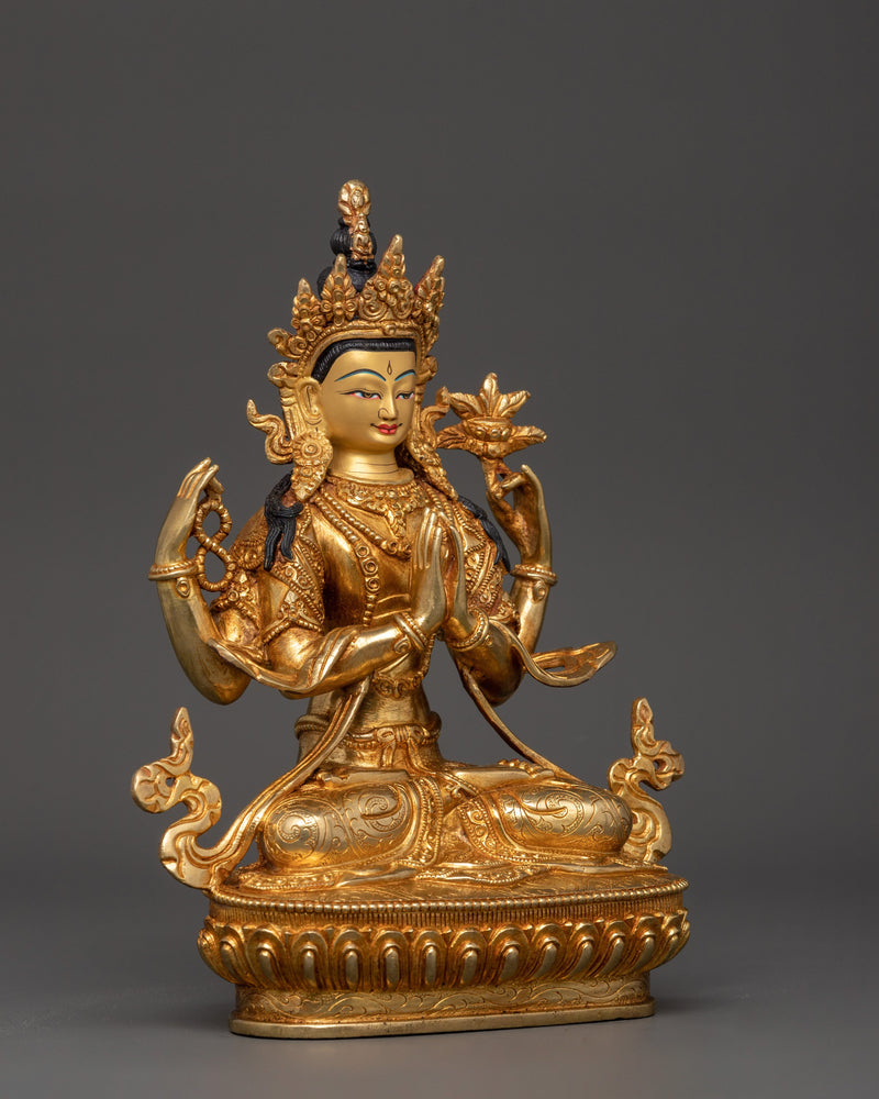 Sacred Gold-Plated Chenresig Statue | Bodhisattva of Compassion