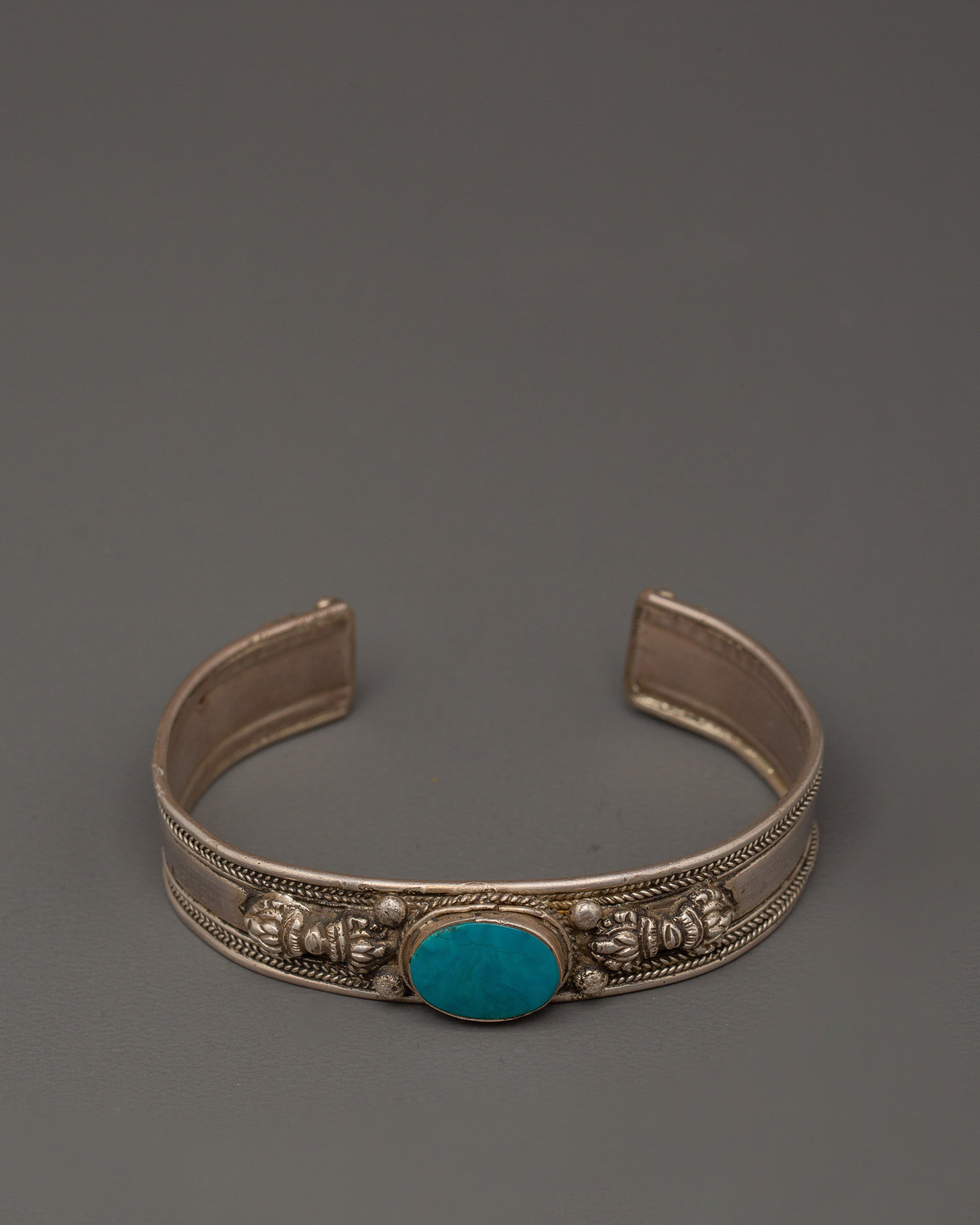 Handcrafted Silver Turquoise Inlaid Bracelet | Meaningful Spiritual Silver Bracelet