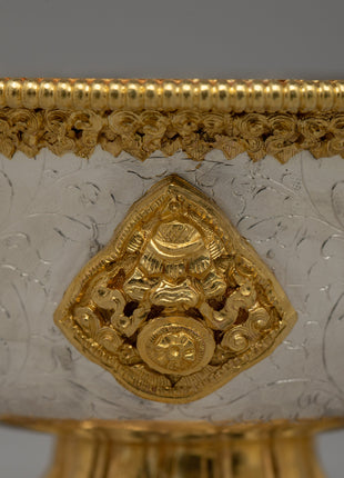 Handcrafted Silver Body and Gold-Plated Offering Bowls | Sacred Buddhist Decor Item