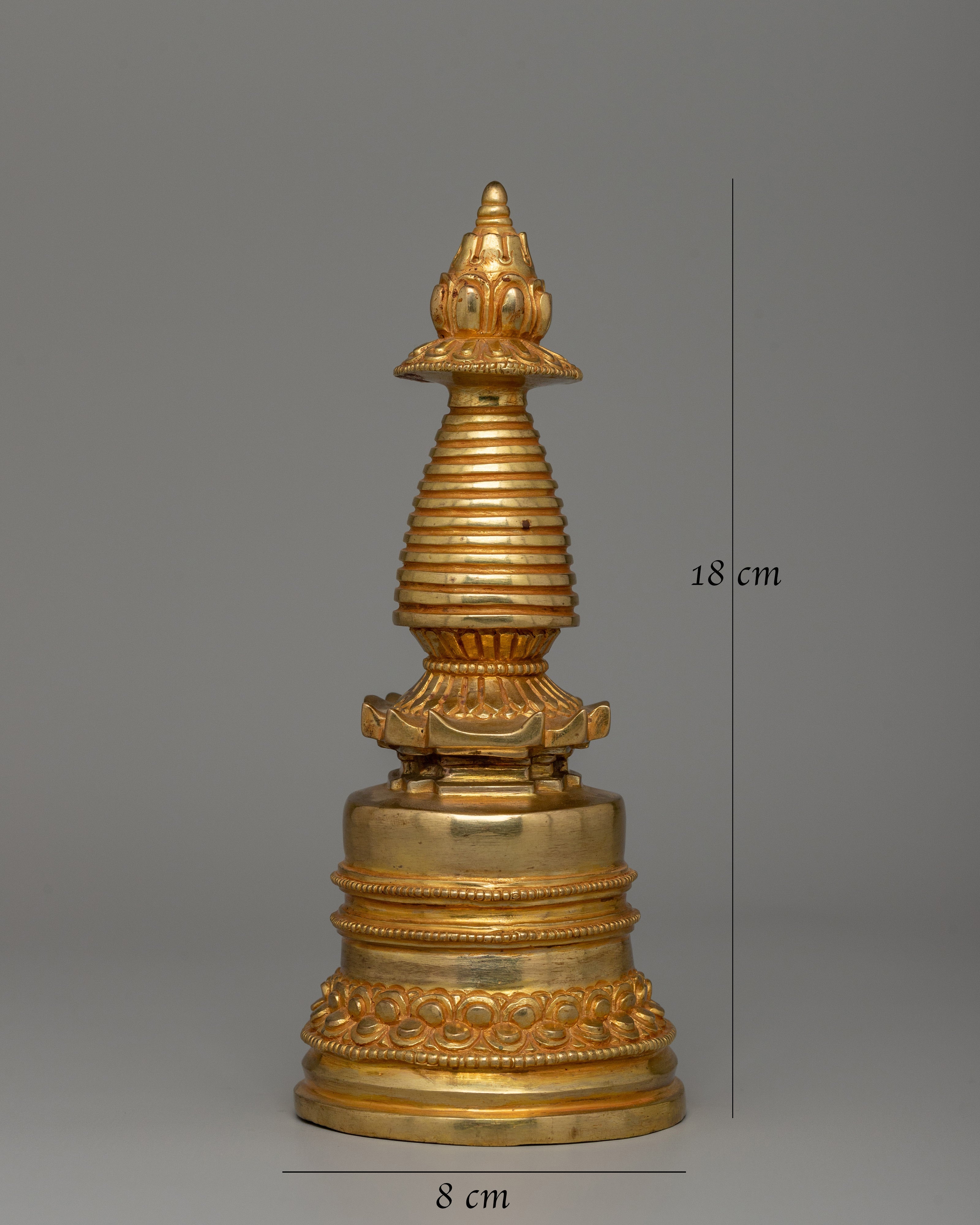 Gold-plated Copper Stupa for Altar | 18cm Sacred Buddhist decor