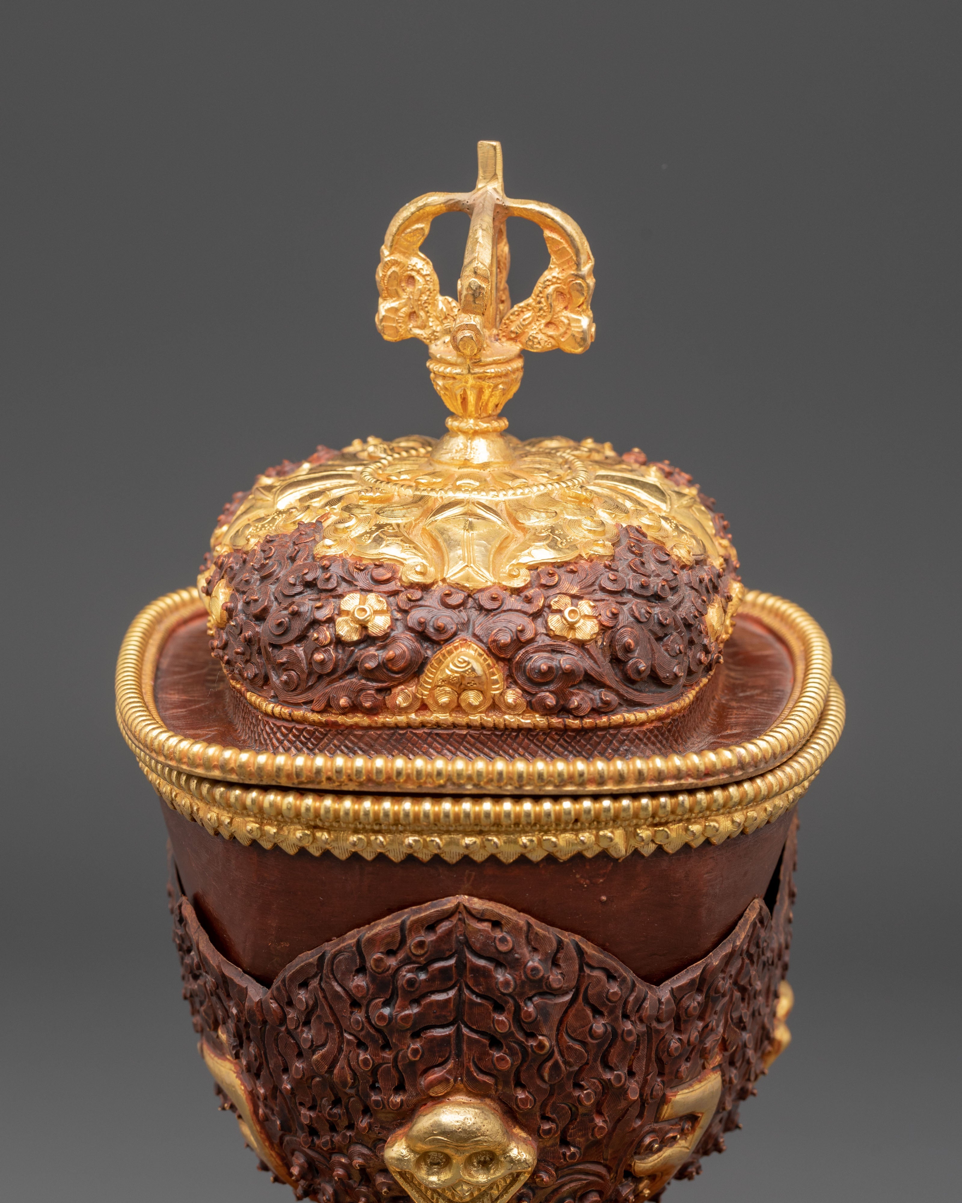 Handmade Gold Plated Kapala Set | Tibetan Ritual Skull Cup Offering Set