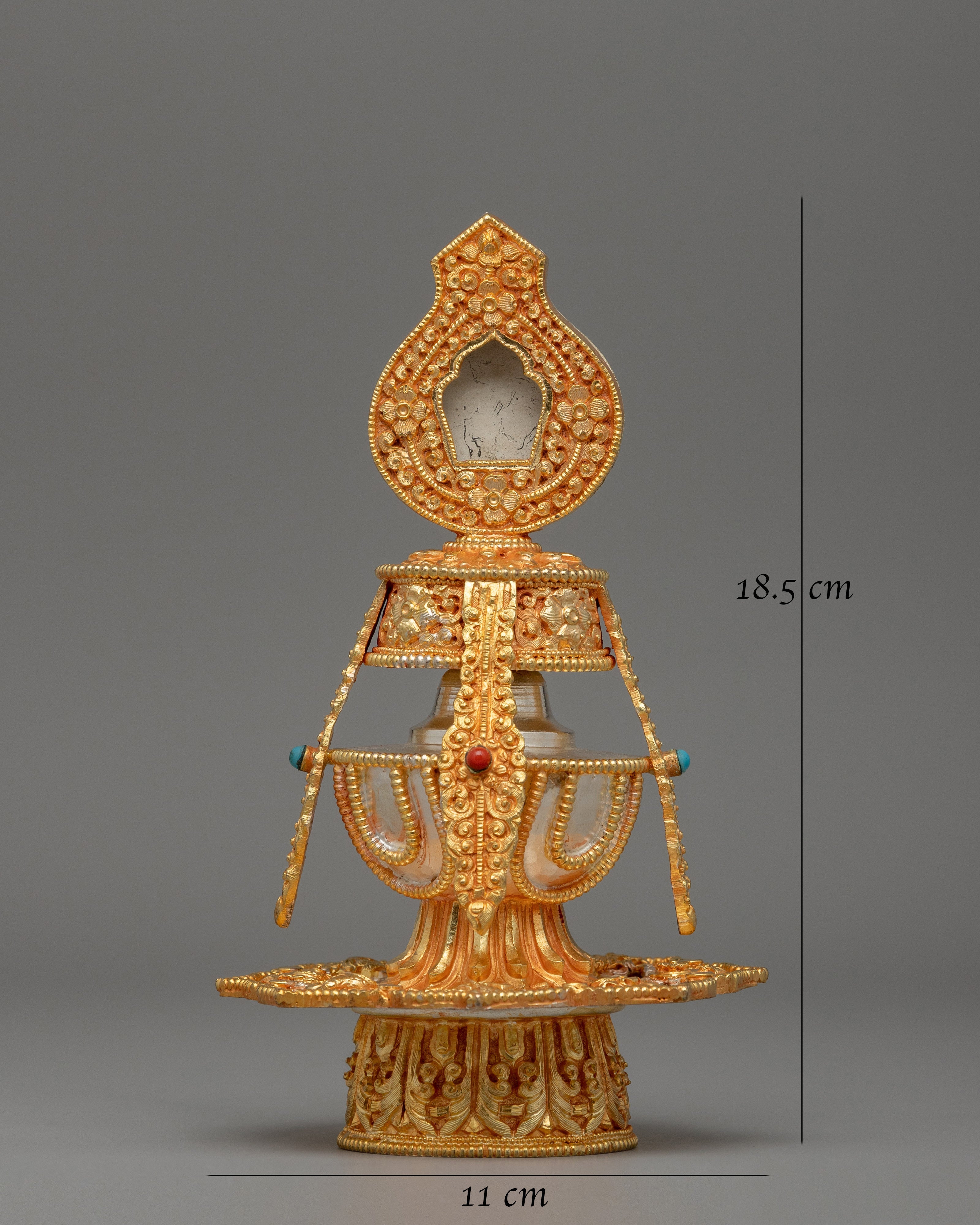 Buddhist Long Life Vase | Ritual Life Vase with Coral & Turquoise Stones