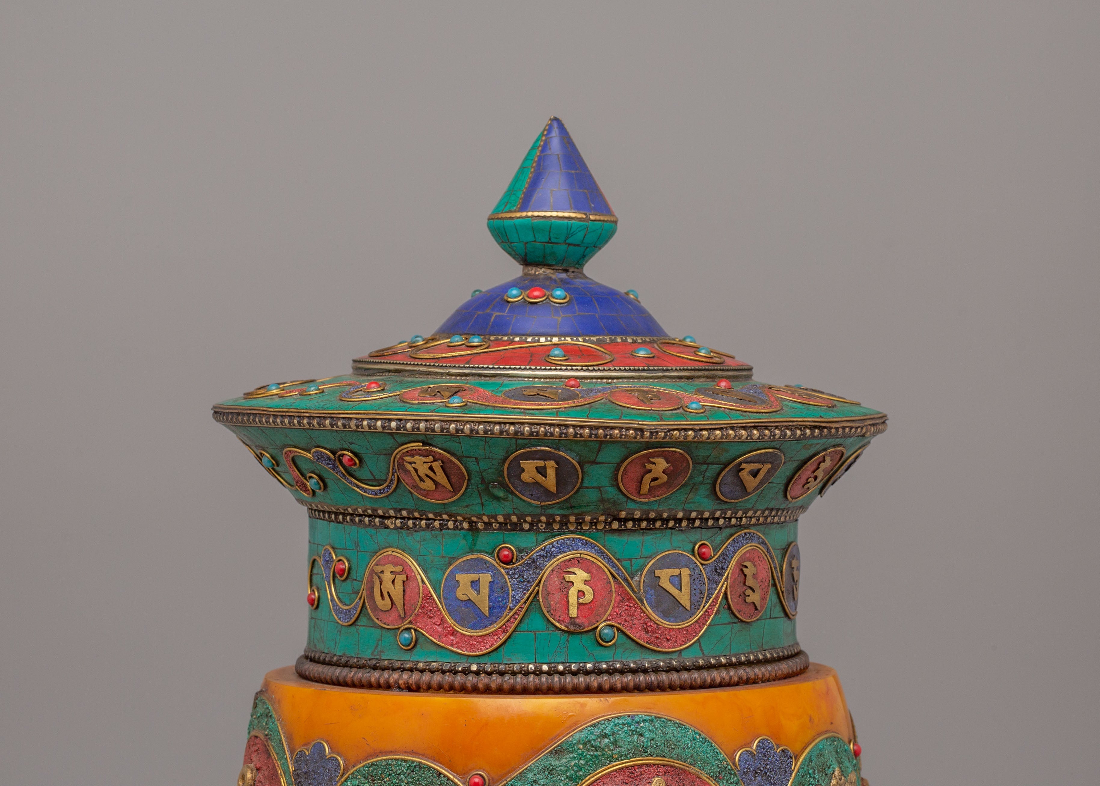 Auspicious Symbol Prayer Wheel | Handcrafted Tibetan Buddhist Ritual Object