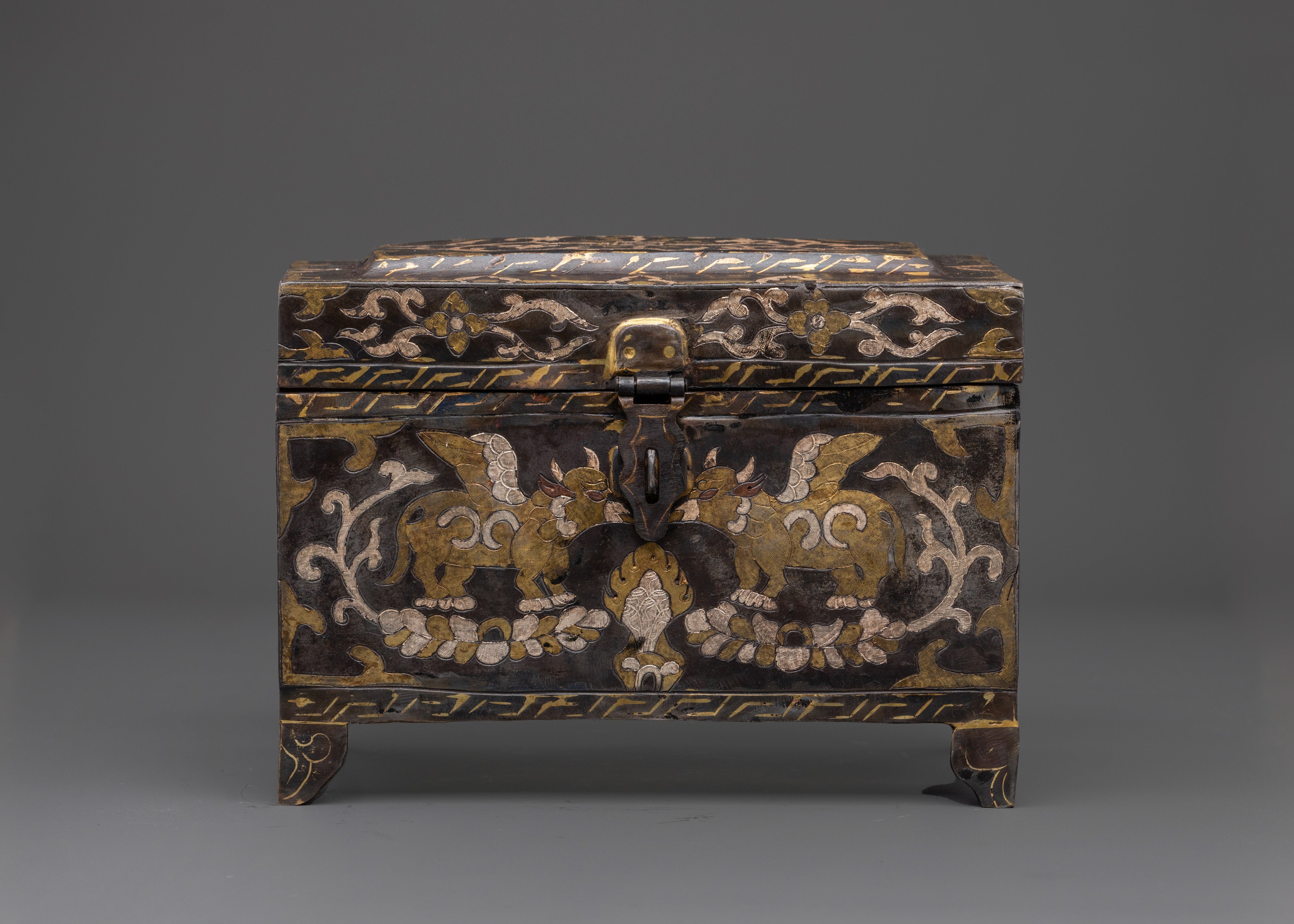 Silver And Brass Inlaid Spiritual Box | Decorative Iron Box for Home Decor