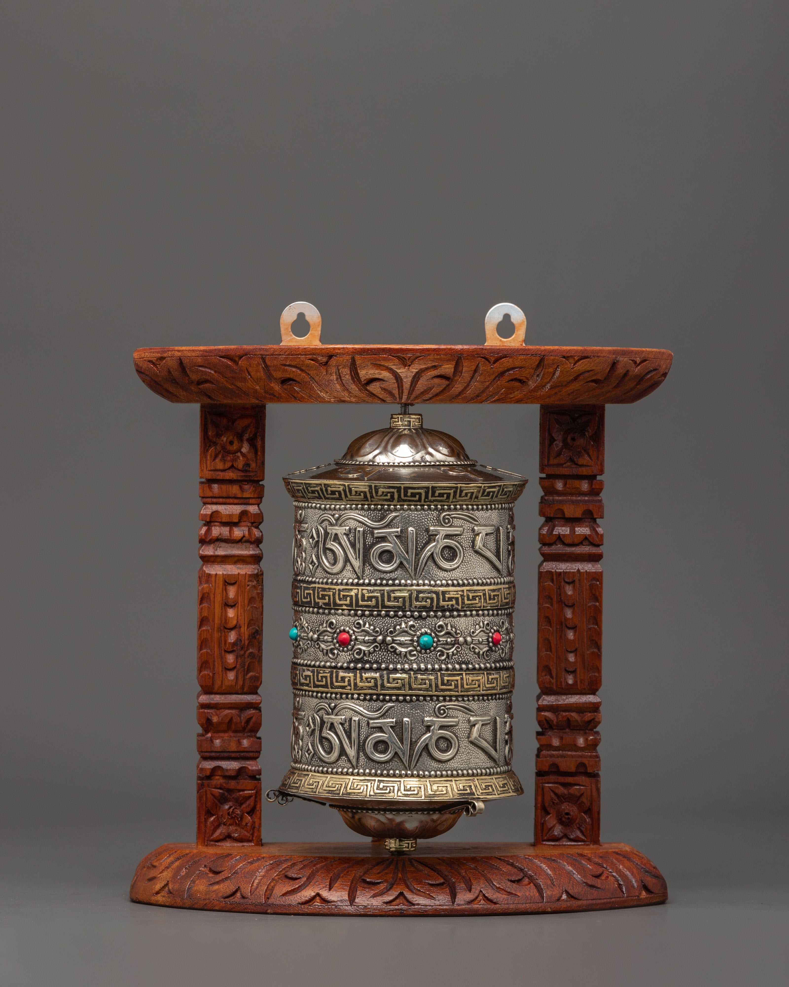 Hand-Carved Tibetan Wooden Prayer Wheel 
