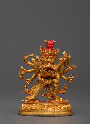 Chakrasambhara Statue in Gold-Plated Copper | Tantric Deity Sculpture for Zen Artwork