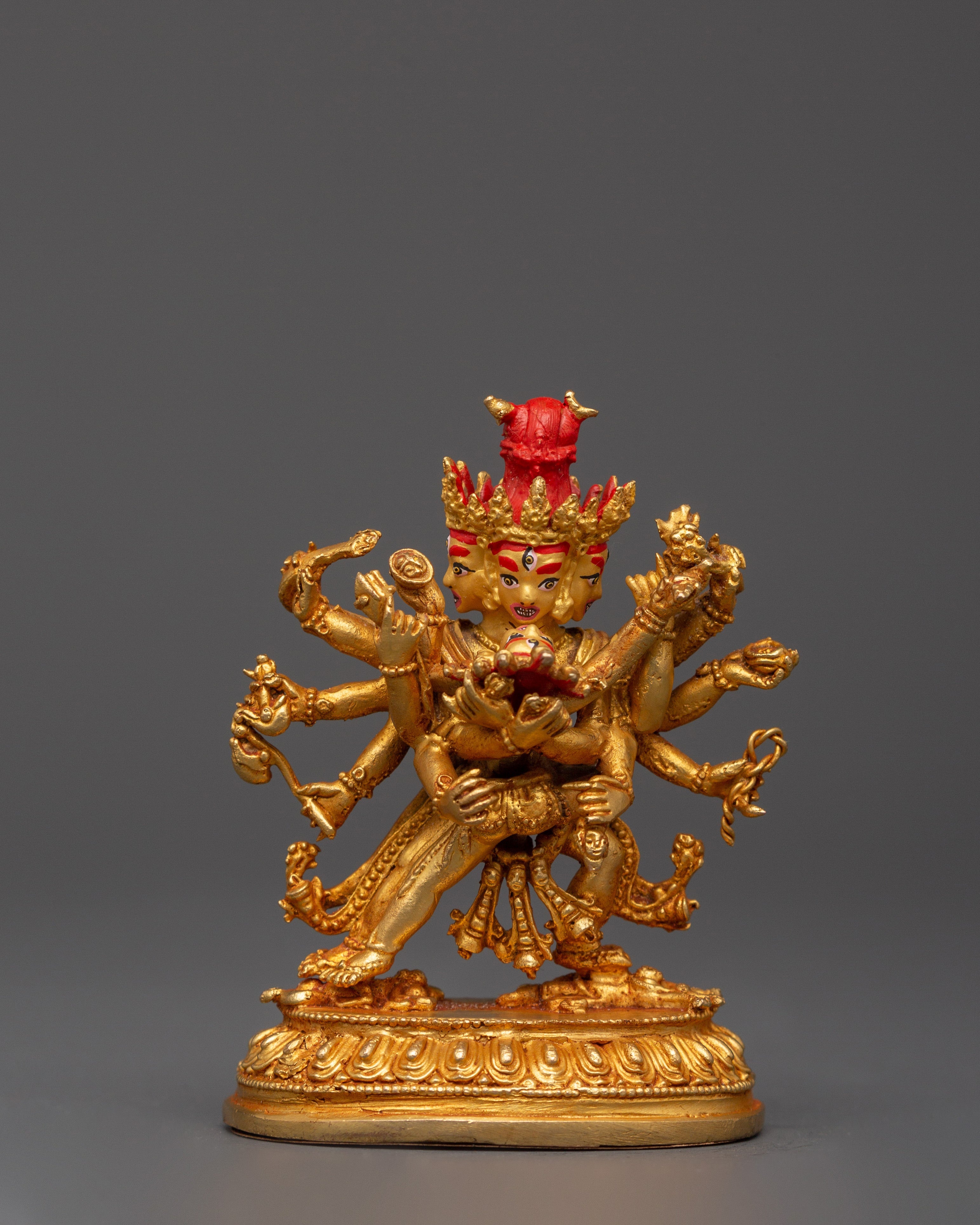 Chakrasambhara Statue in Gold-Plated Copper | Tantric Deity Sculpture for Zen Artwork