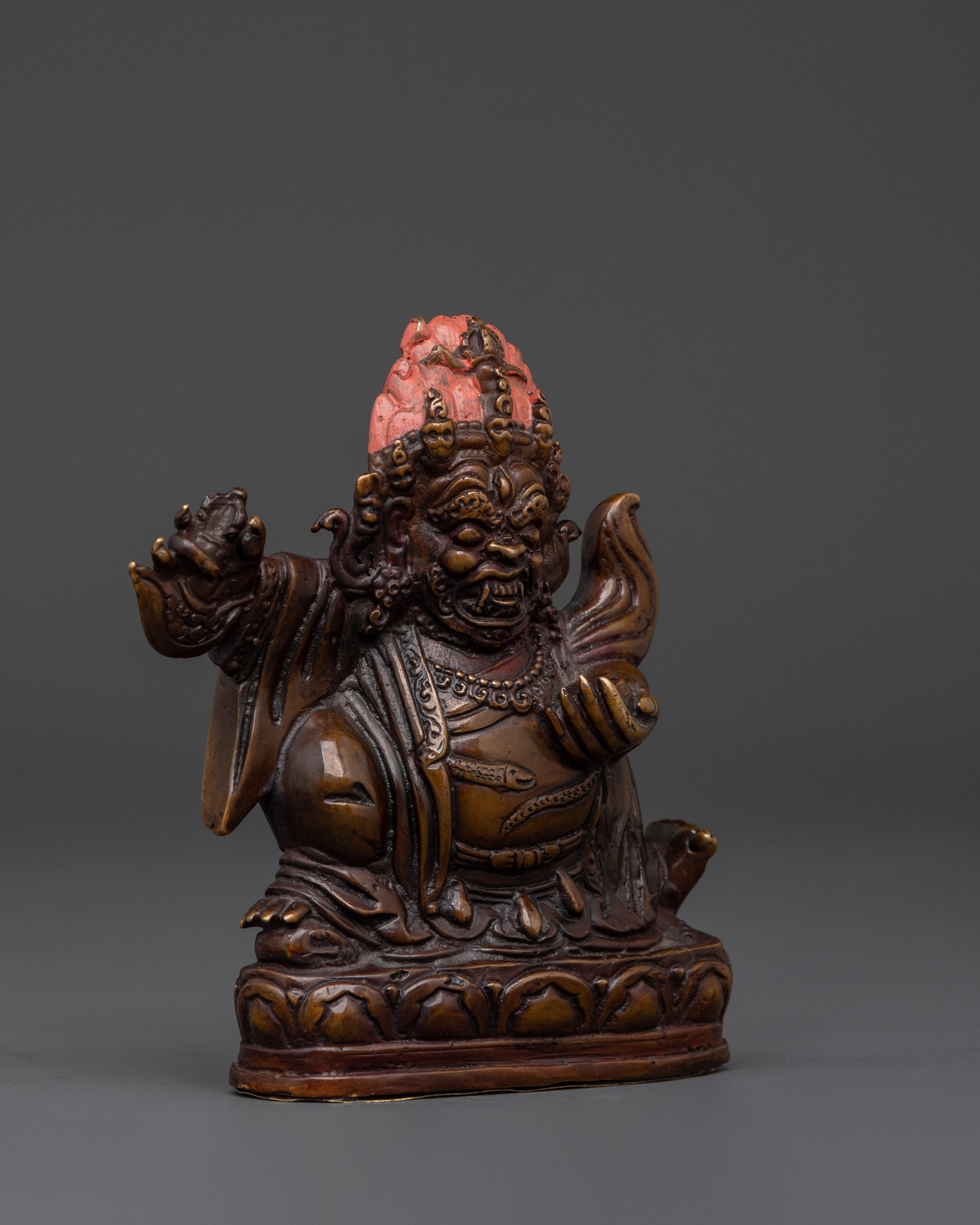 Handcrafted Mahakala Protector Statue | Copper Oxidized Tibetan Wrathful Deity Sculpture