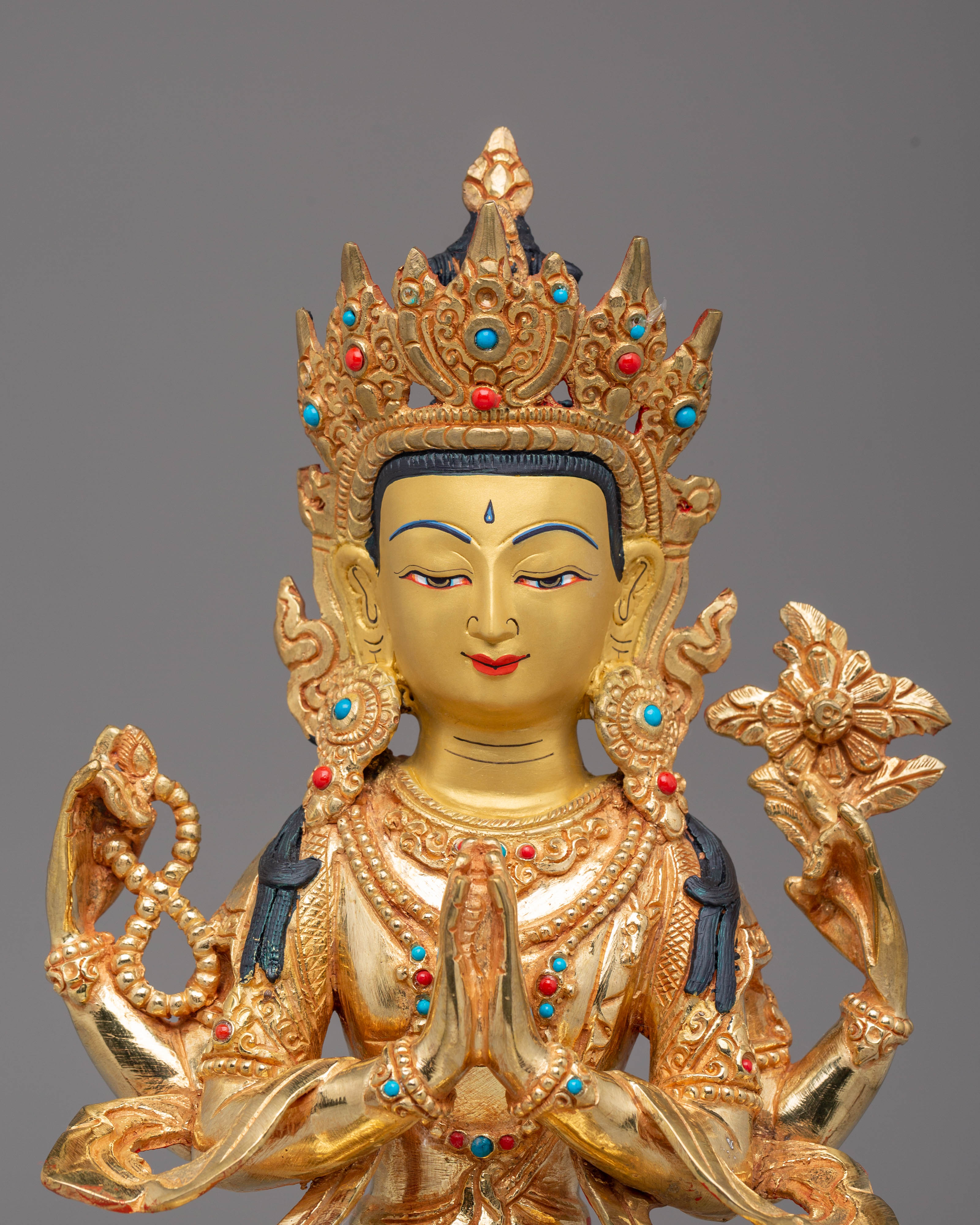 Handcrafted Golden Statue of Buddha Dharma Sangha | Tibetan Buddhism Artwork