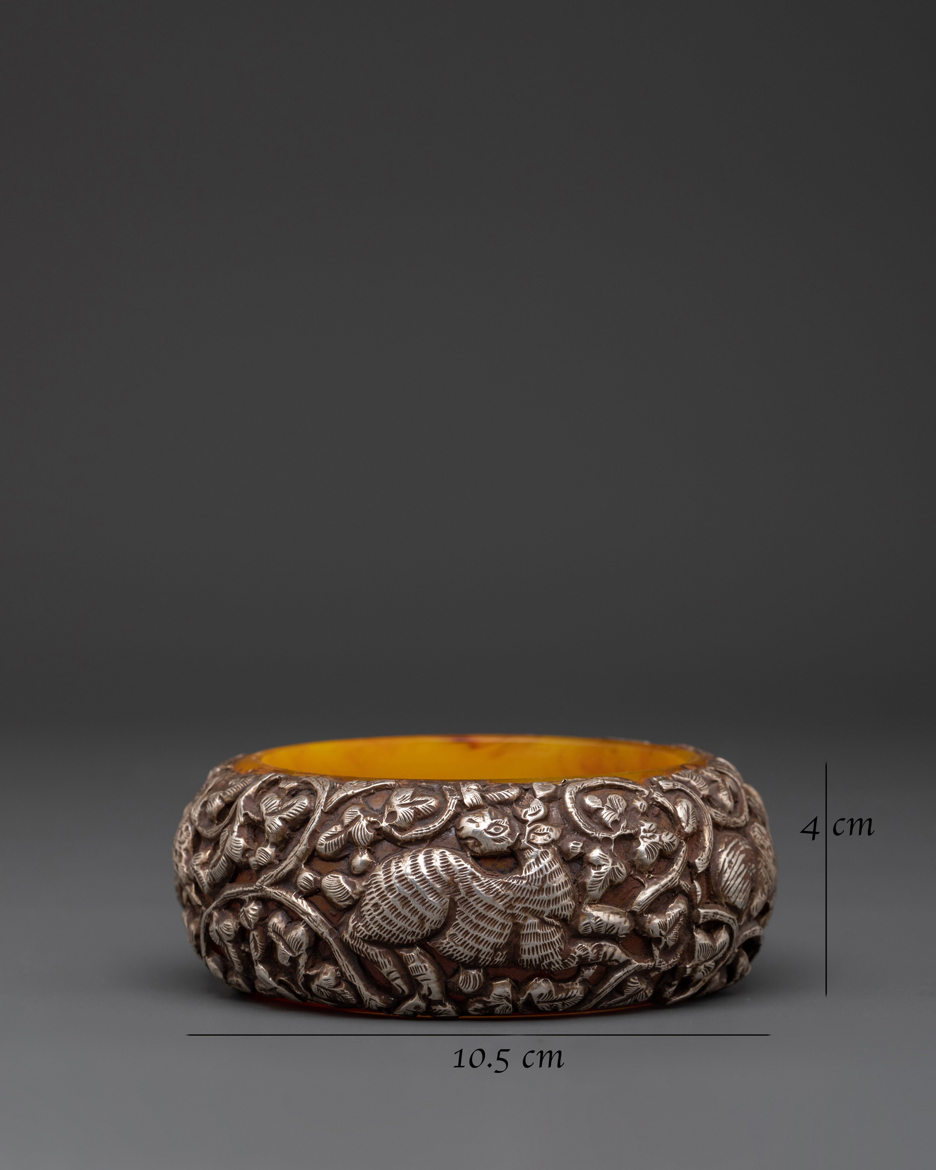 Tibetan Silver Plated Bangle | Carved Resin Jewelry