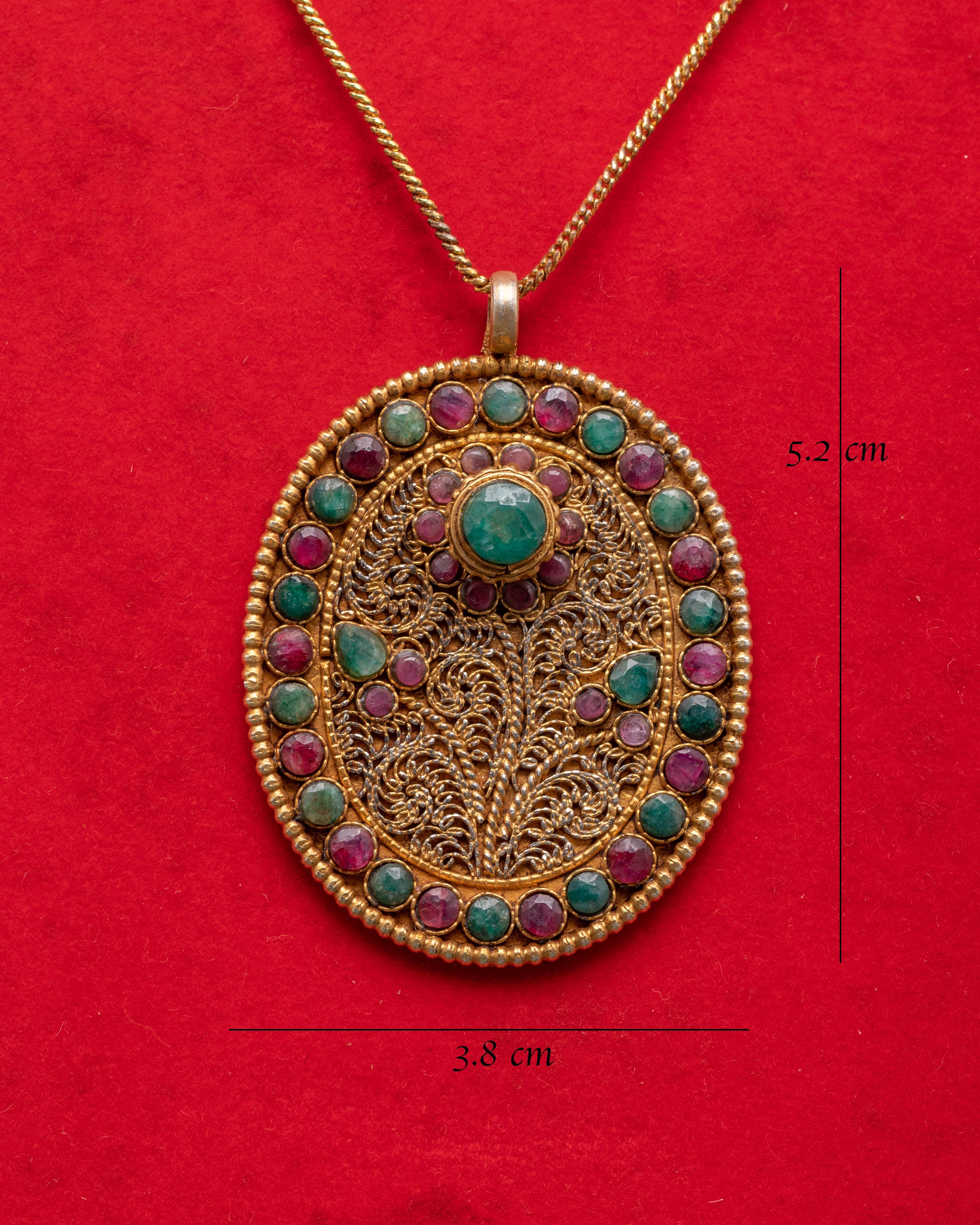 Panna Stone Locket for Accessory | Gold Plated Silver Pendant with Ruby