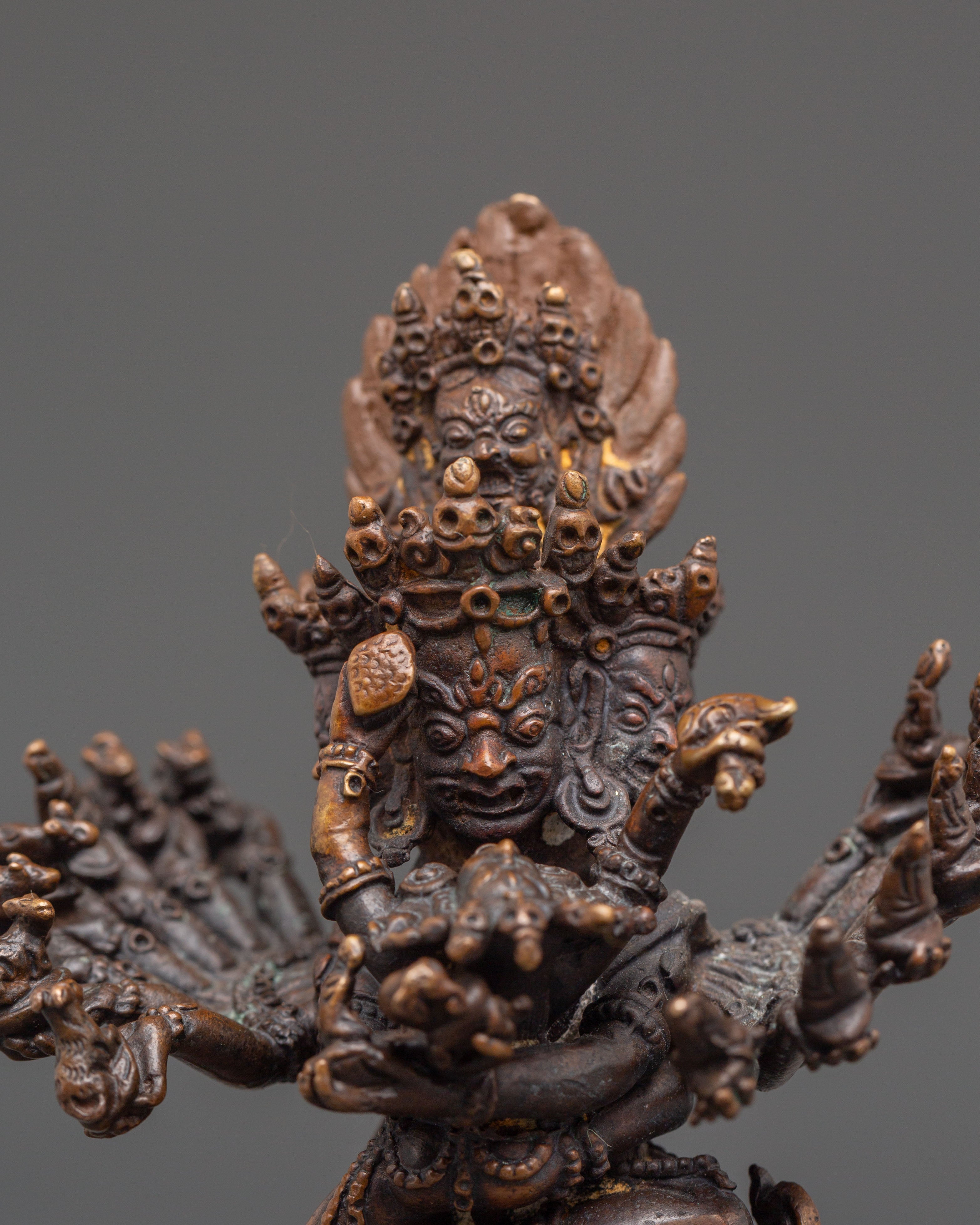 Tantric Protector Hevajra Statue | Oxidized Copper Tibetan Deity Sculpture