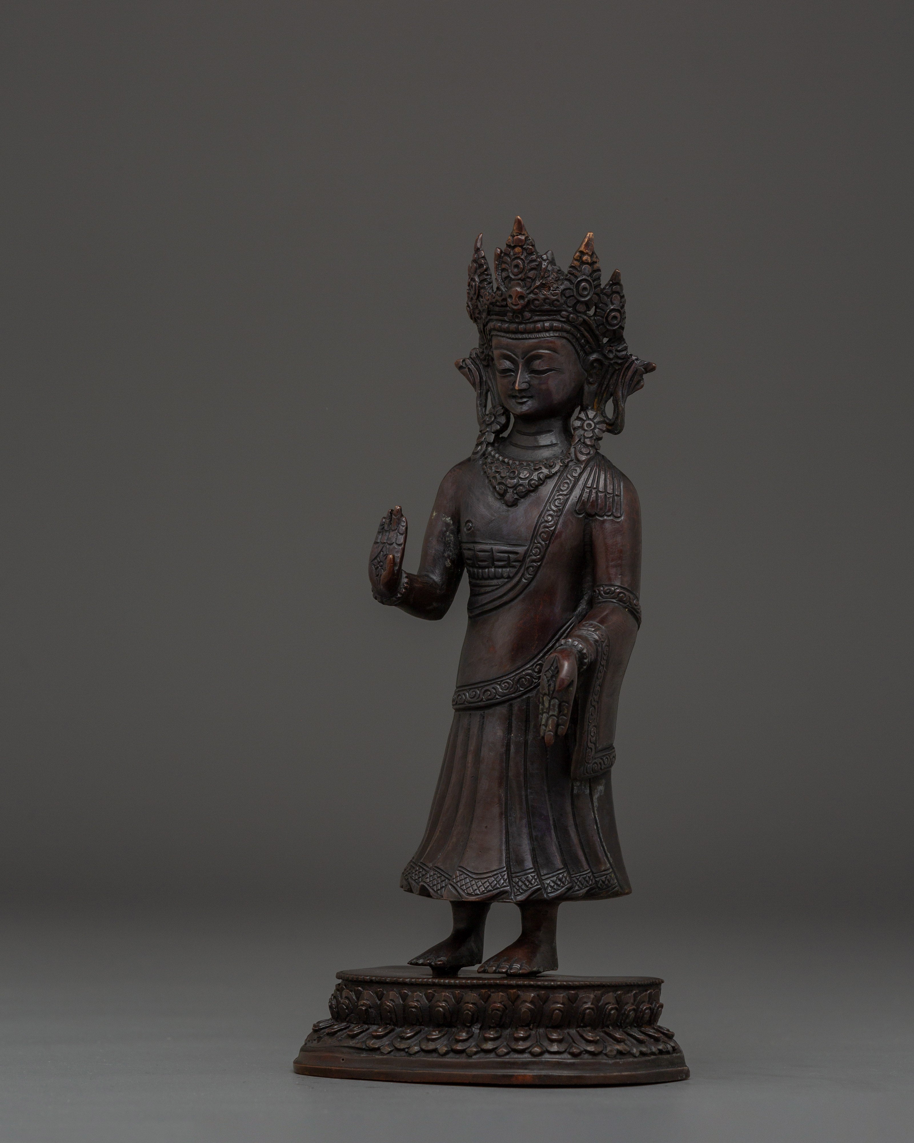 Standing Buddha Copper Statue | Spiritual Home Decor