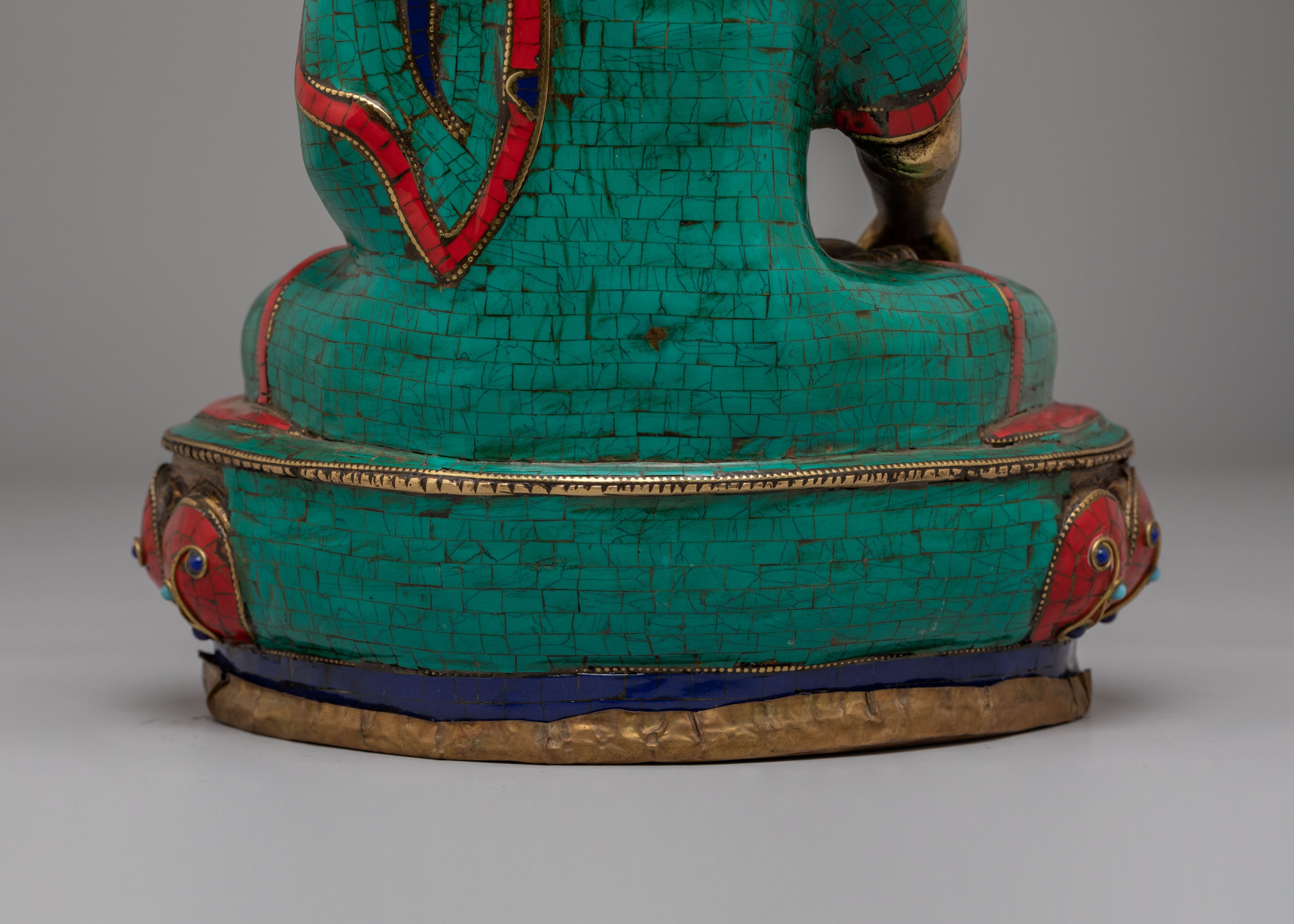 Scared Shakyamuni Buddha Statue | Handcrafted Brass Statue with Gemstones