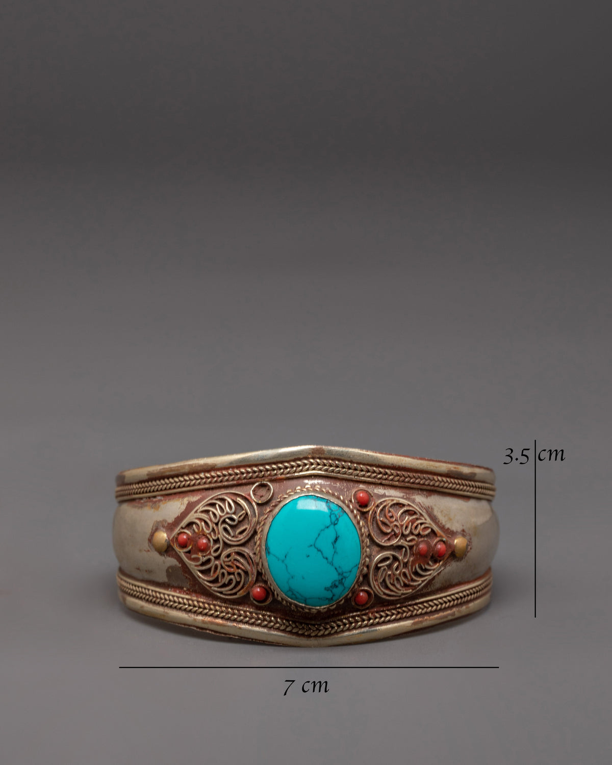 Traditional Silver Turquoise Cuff Bracelet | Himalayan Gemstone Jewelry