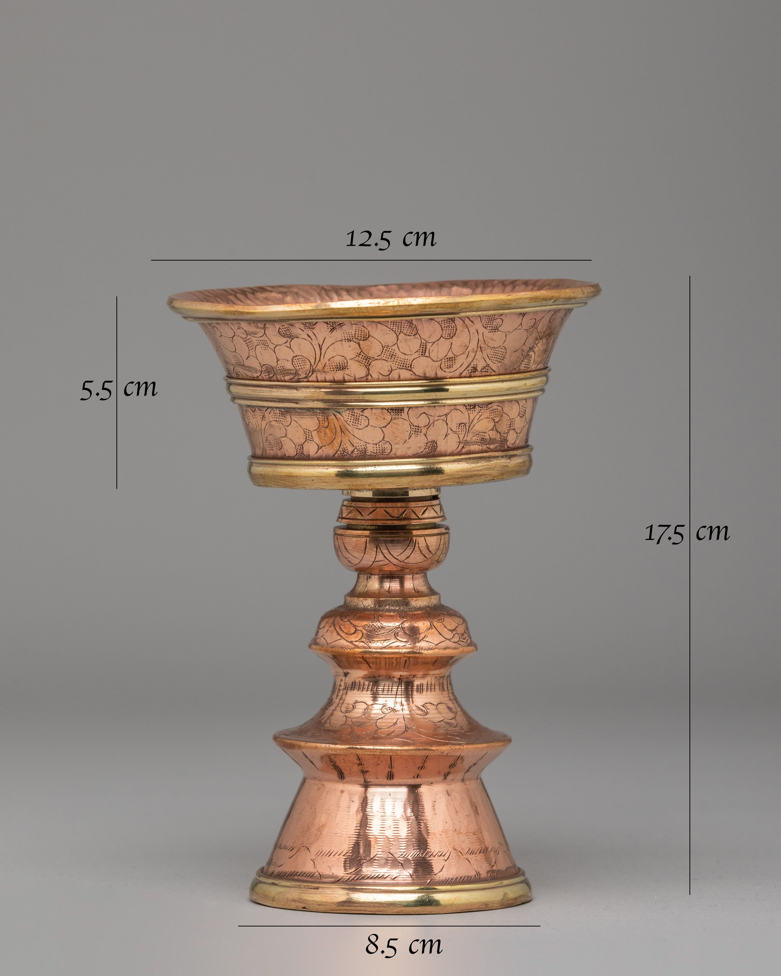 Handcrafted Ritual Butter Lamp Set | Copper and Brass Tibetan Altar Offering Lamps