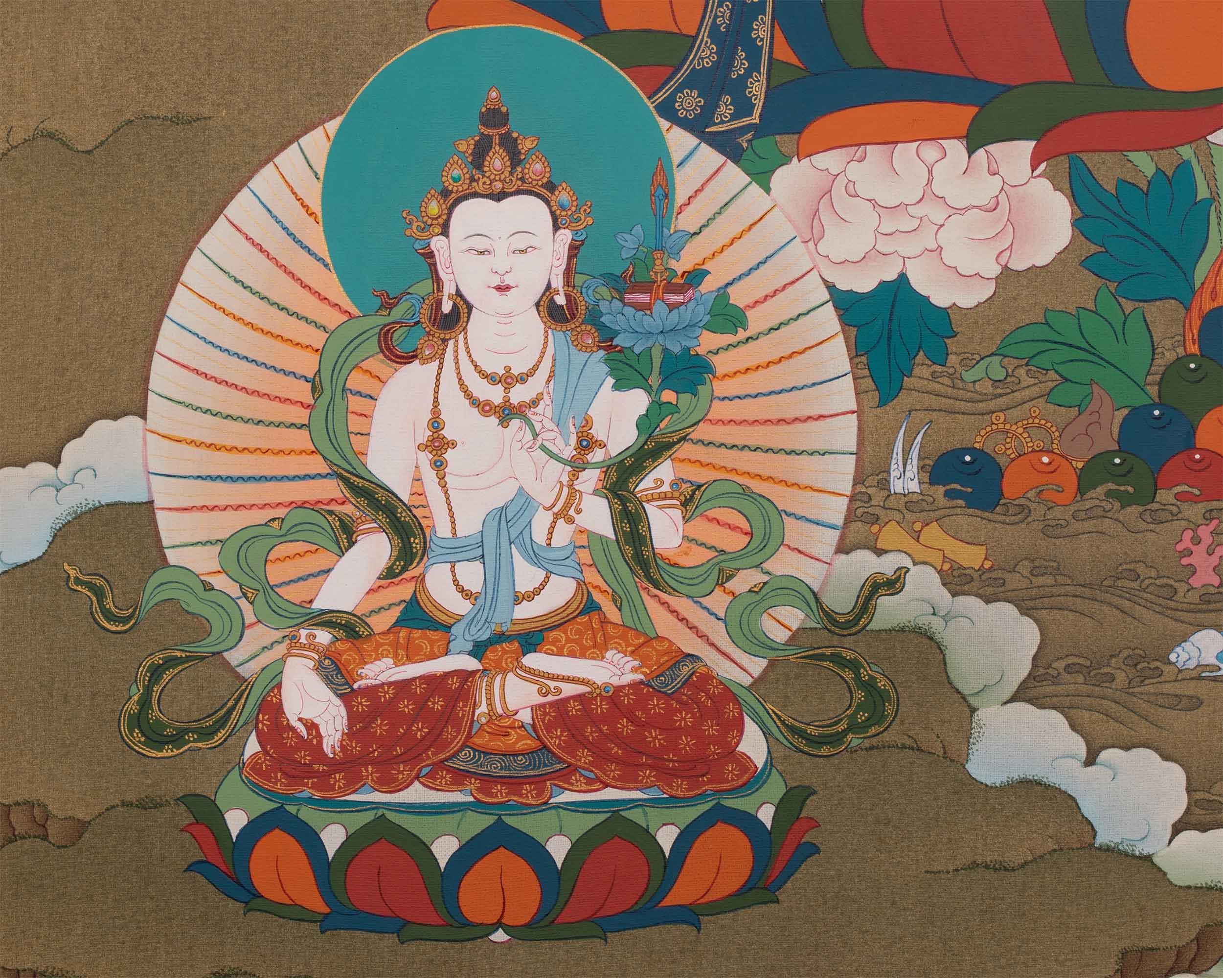 Explore The Compassion With Manjushree Thangka Print | Bodhisattva Artwork | Traditional Decor