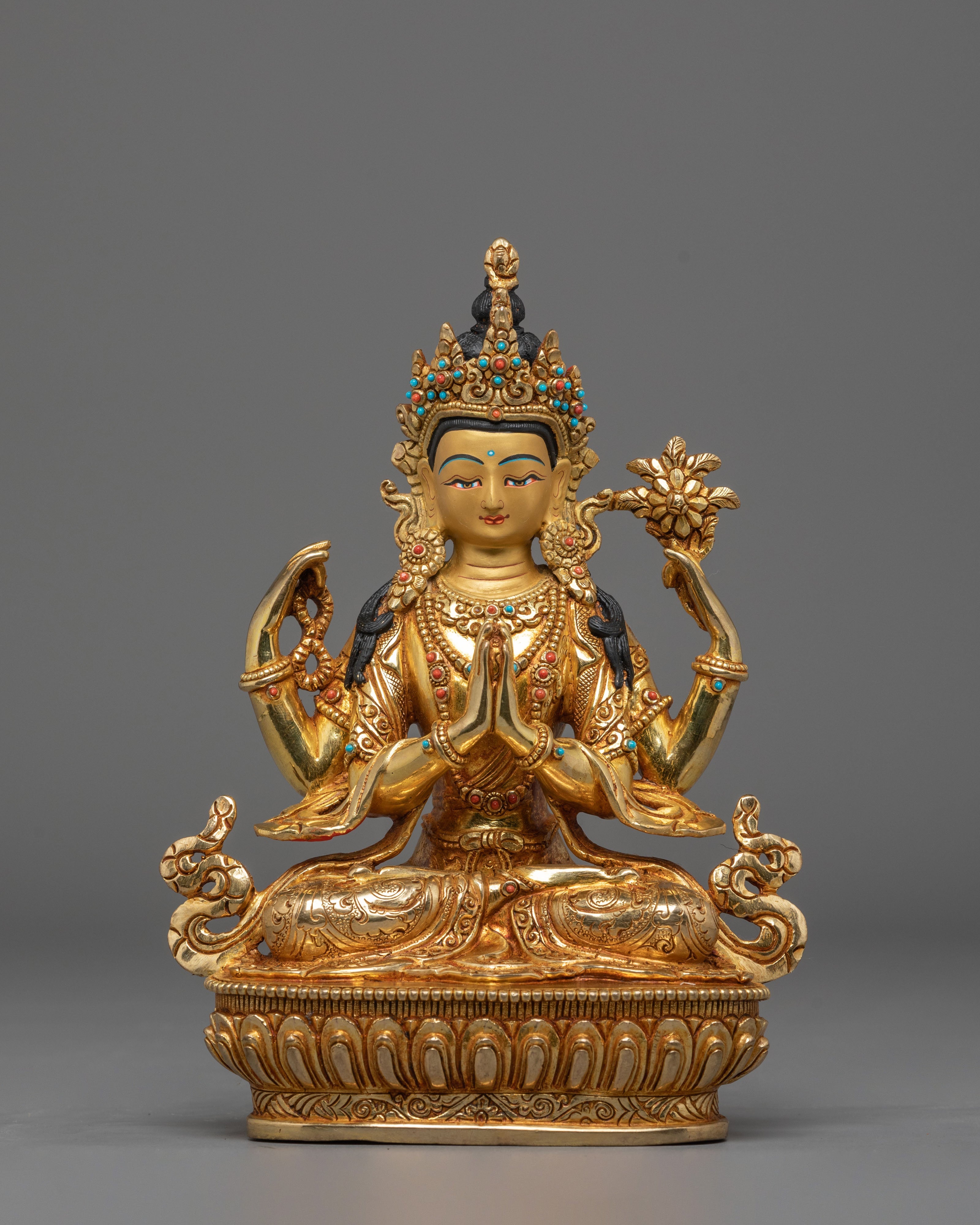 Handmade Golden Chenrezig Statue of Compassion 