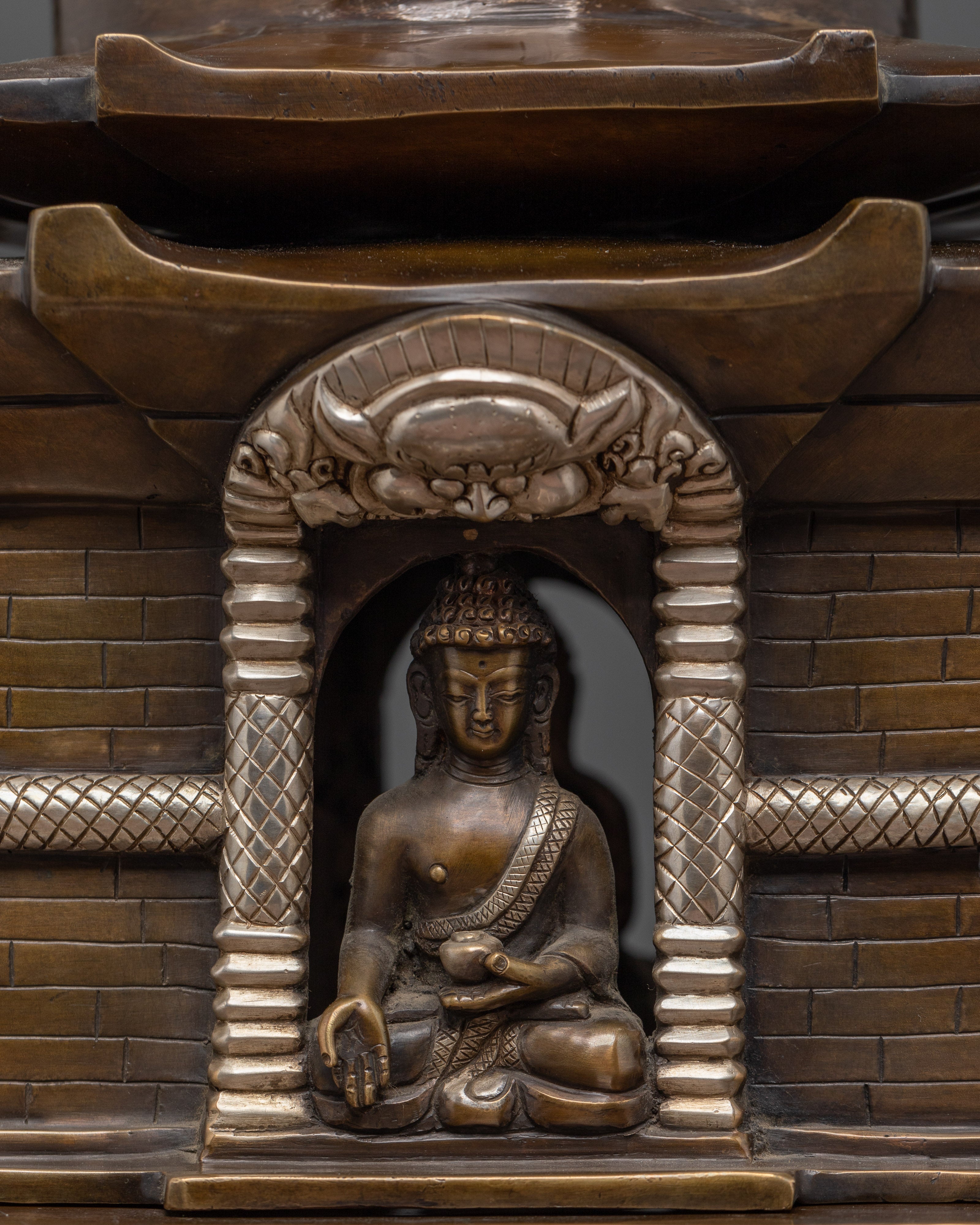 Large Oxidized Copper Stupa | Buddha Statue for Altar