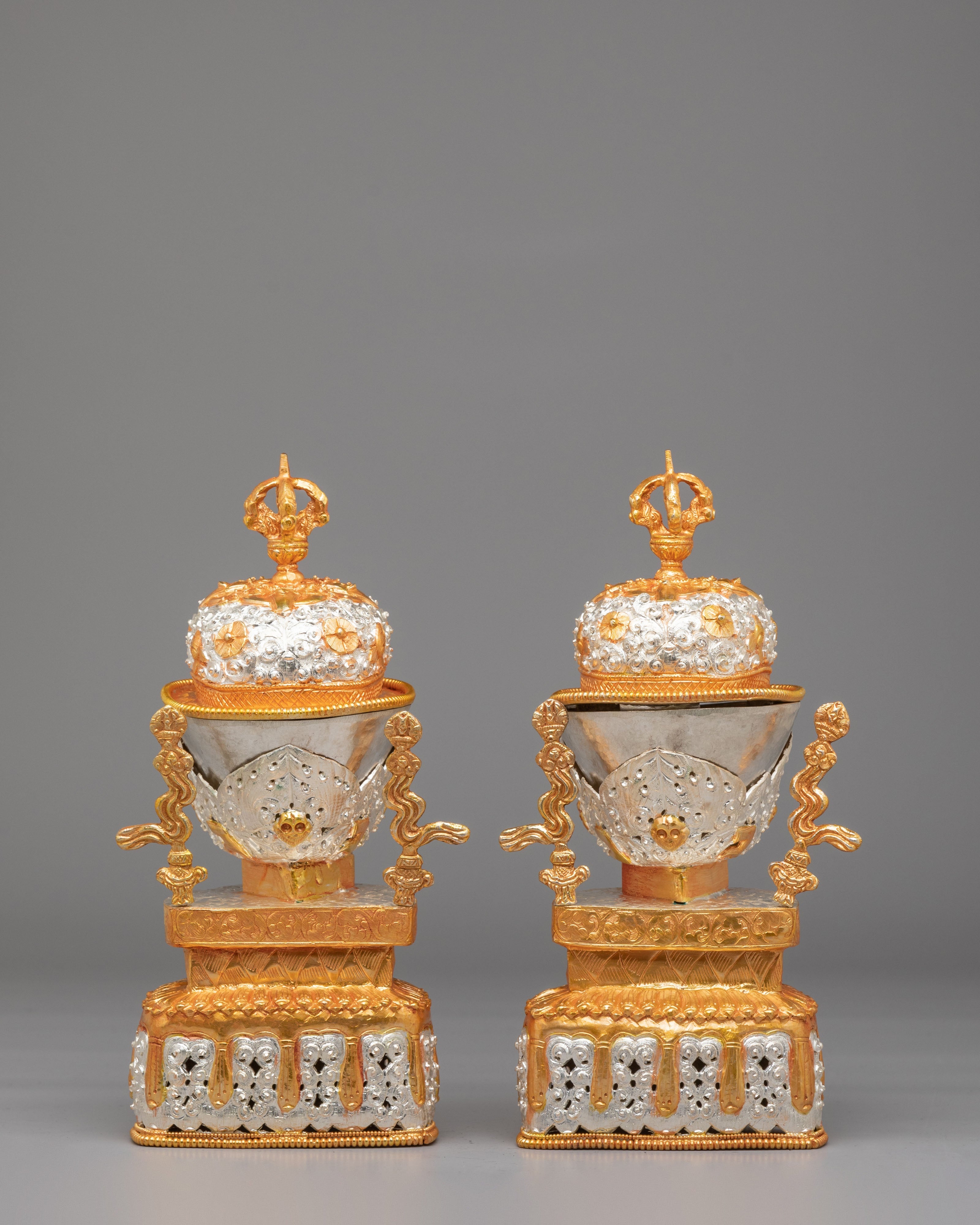 Buddhist Ritual Kapala Set | Gold and Silver Plated Vessels
