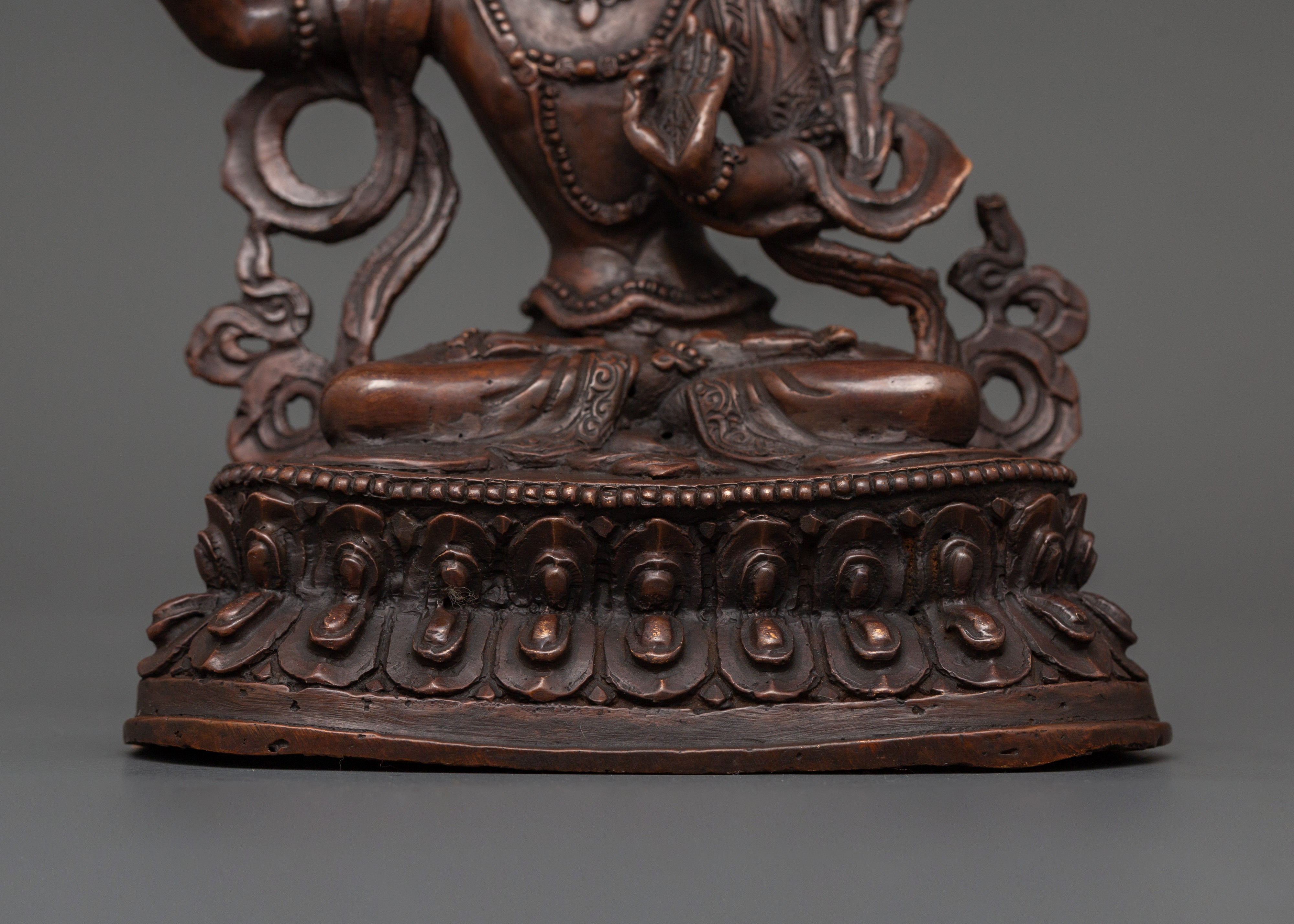 Sacred Manjushri Sculpture | Oxidized Copper Buddhist Bodhisattva of Wisdom