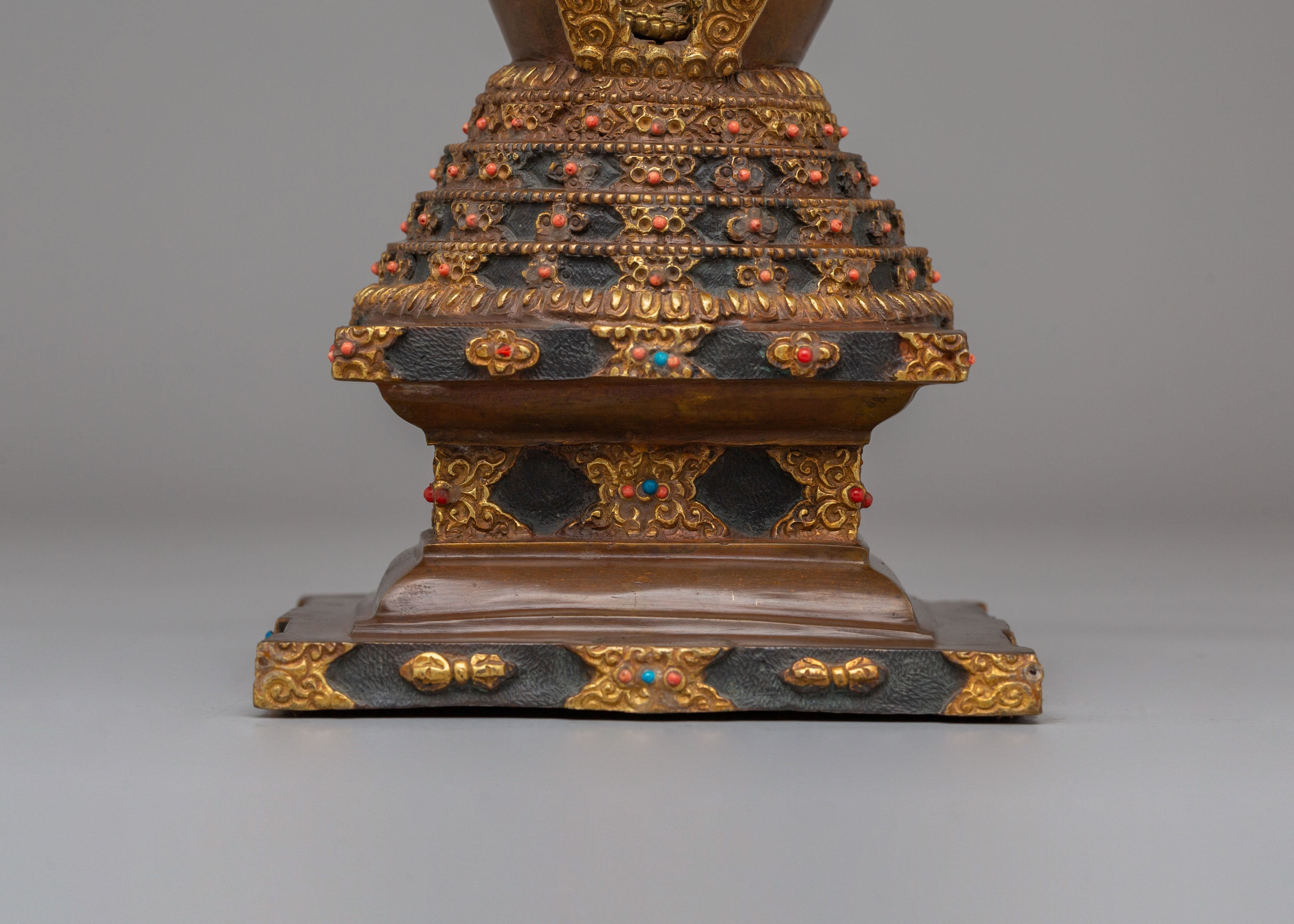 Sacred Lotus Blossom Stupa for Altar | Tibetan Buddhist Shrine Decor