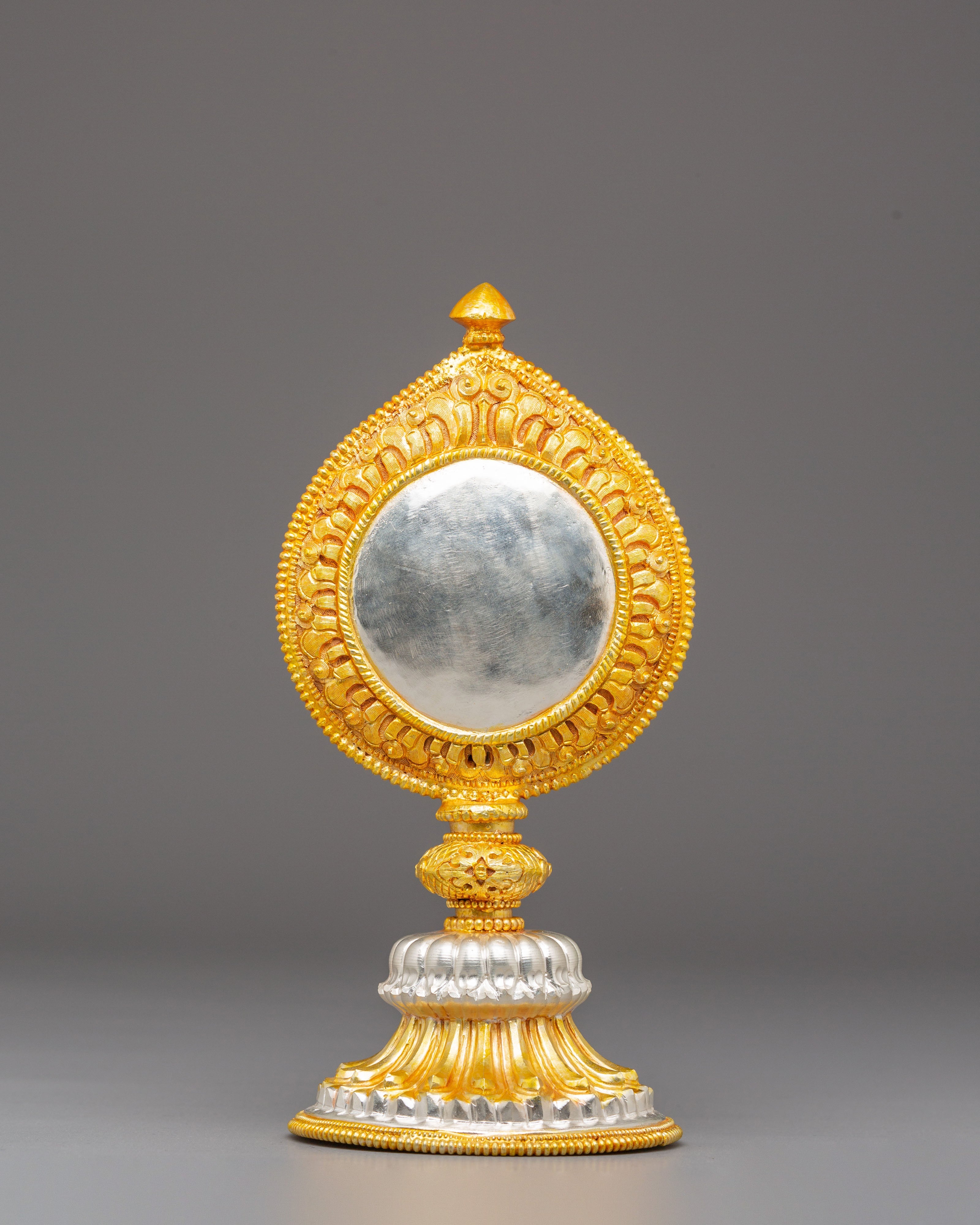 Sacred Ritual Meditation Mirror | Tibetan Gold Plated Mirror