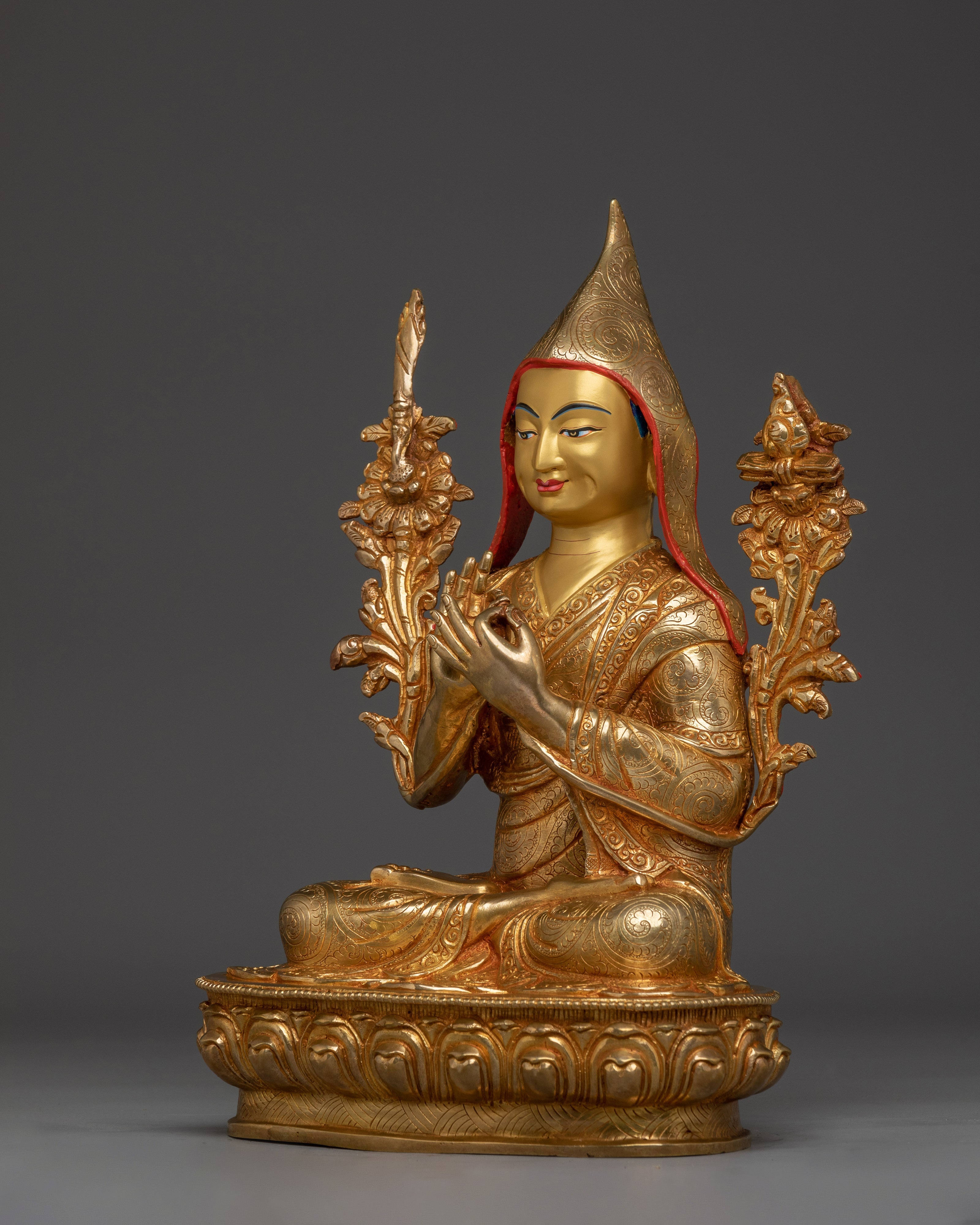 24K Gold Gilded Tsongkhapa Statue |  Meditation and Spiritual Enlightenment