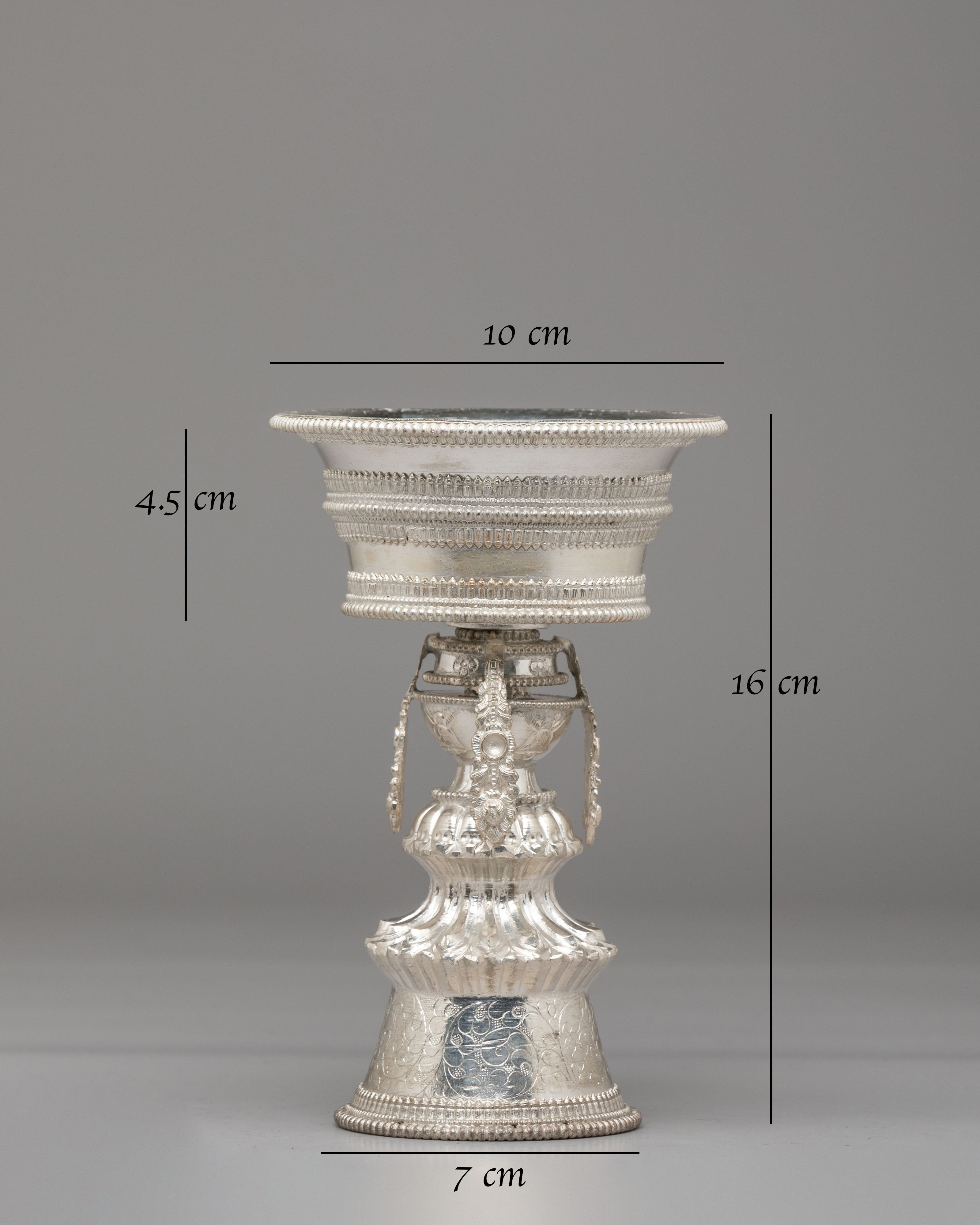 Himalayan Altar Butter Lamp Set | Silver Plated Buddhist Lamps